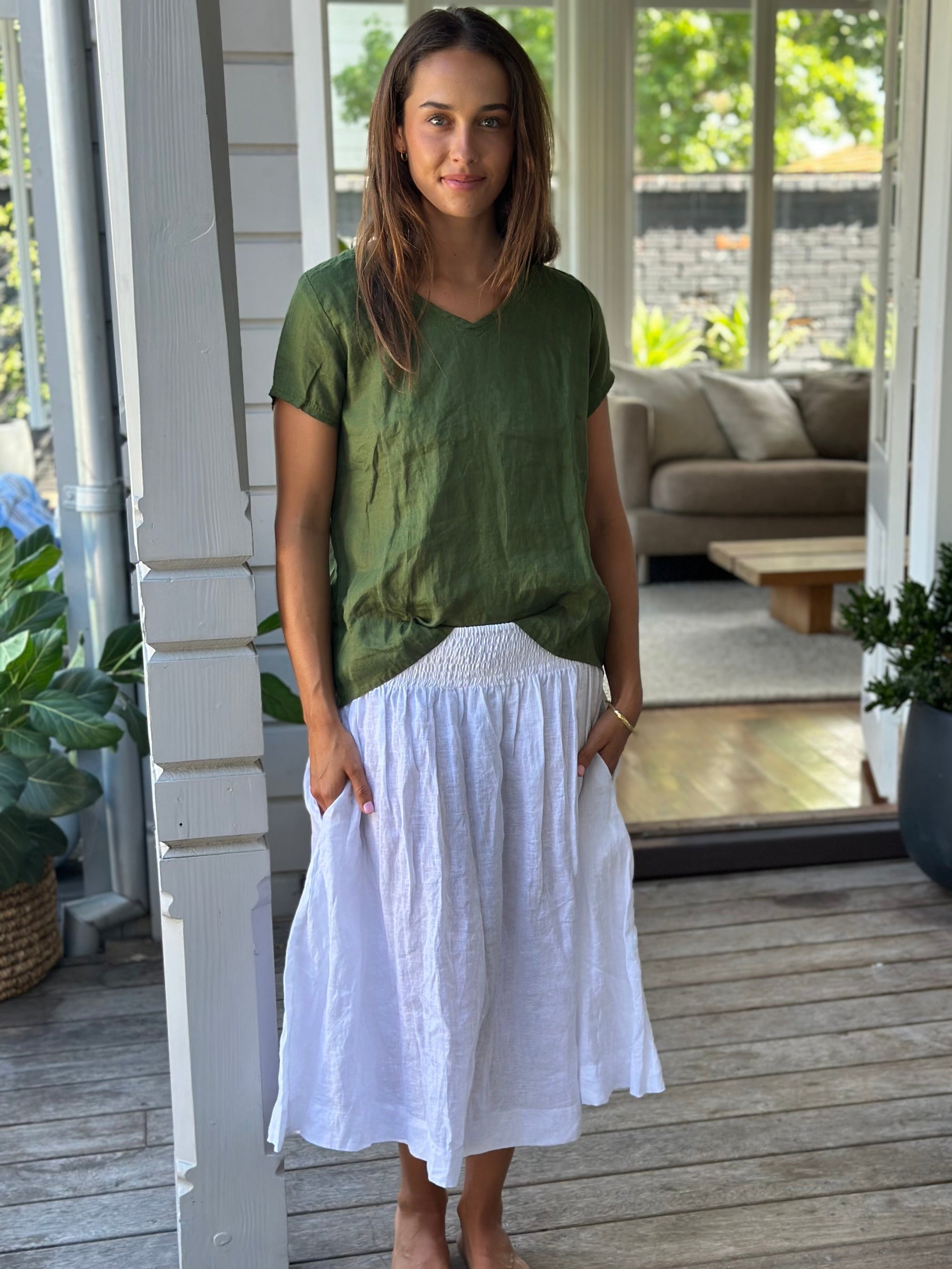 lola skirt-white linen Apparel