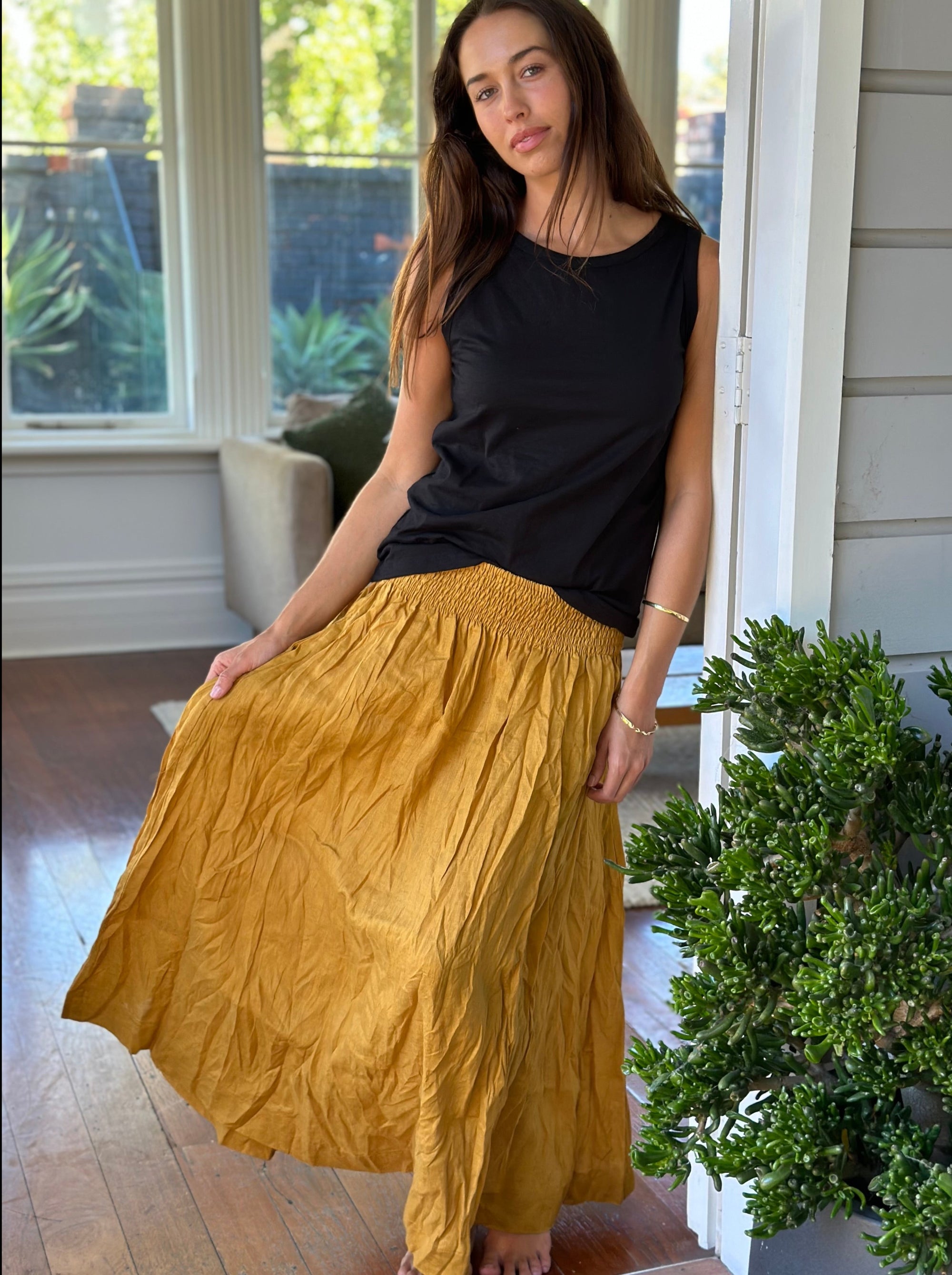 lulu skirt-turmeric linen Apparel