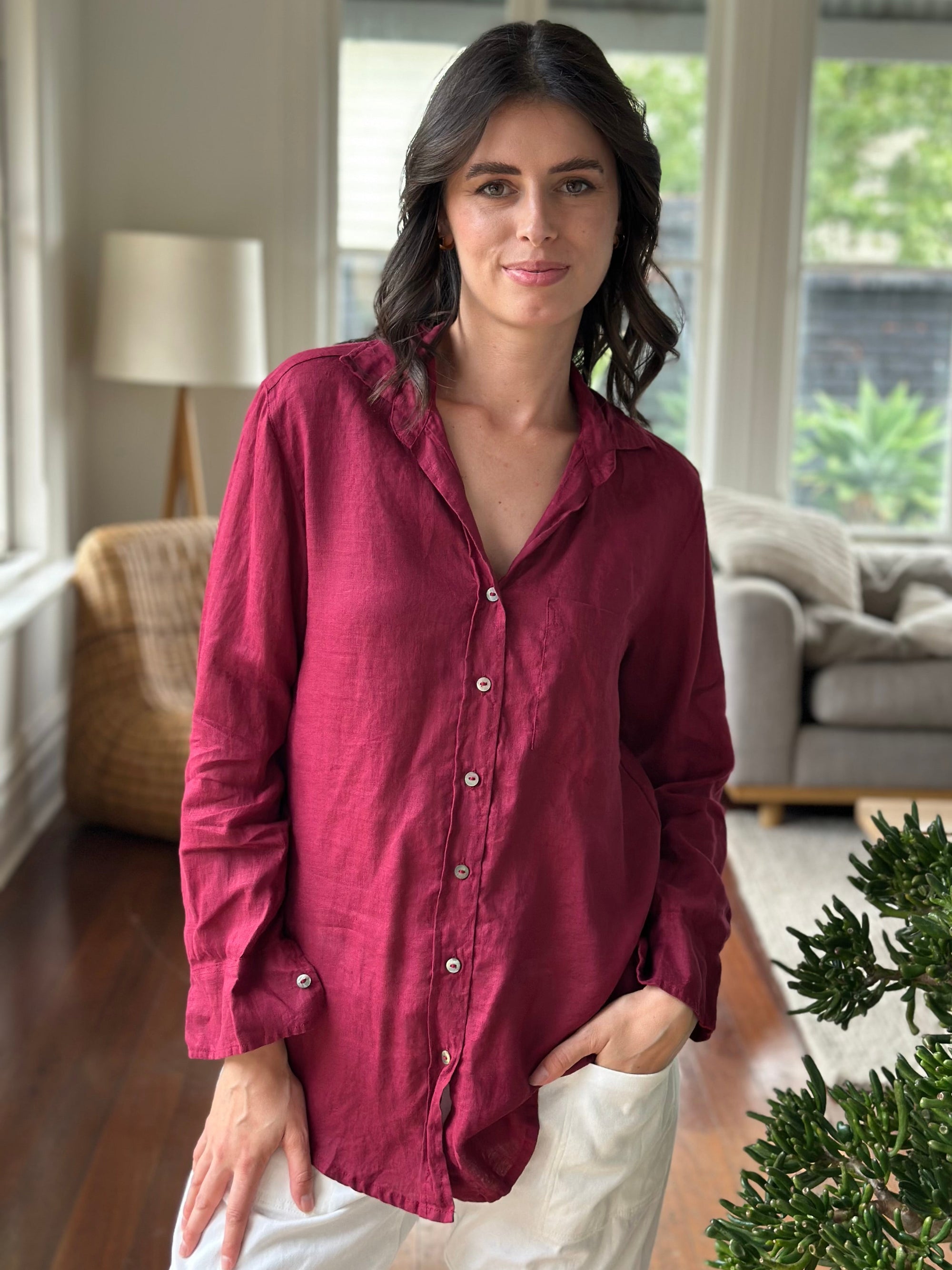 erika shirt - merlot linen Apparel
