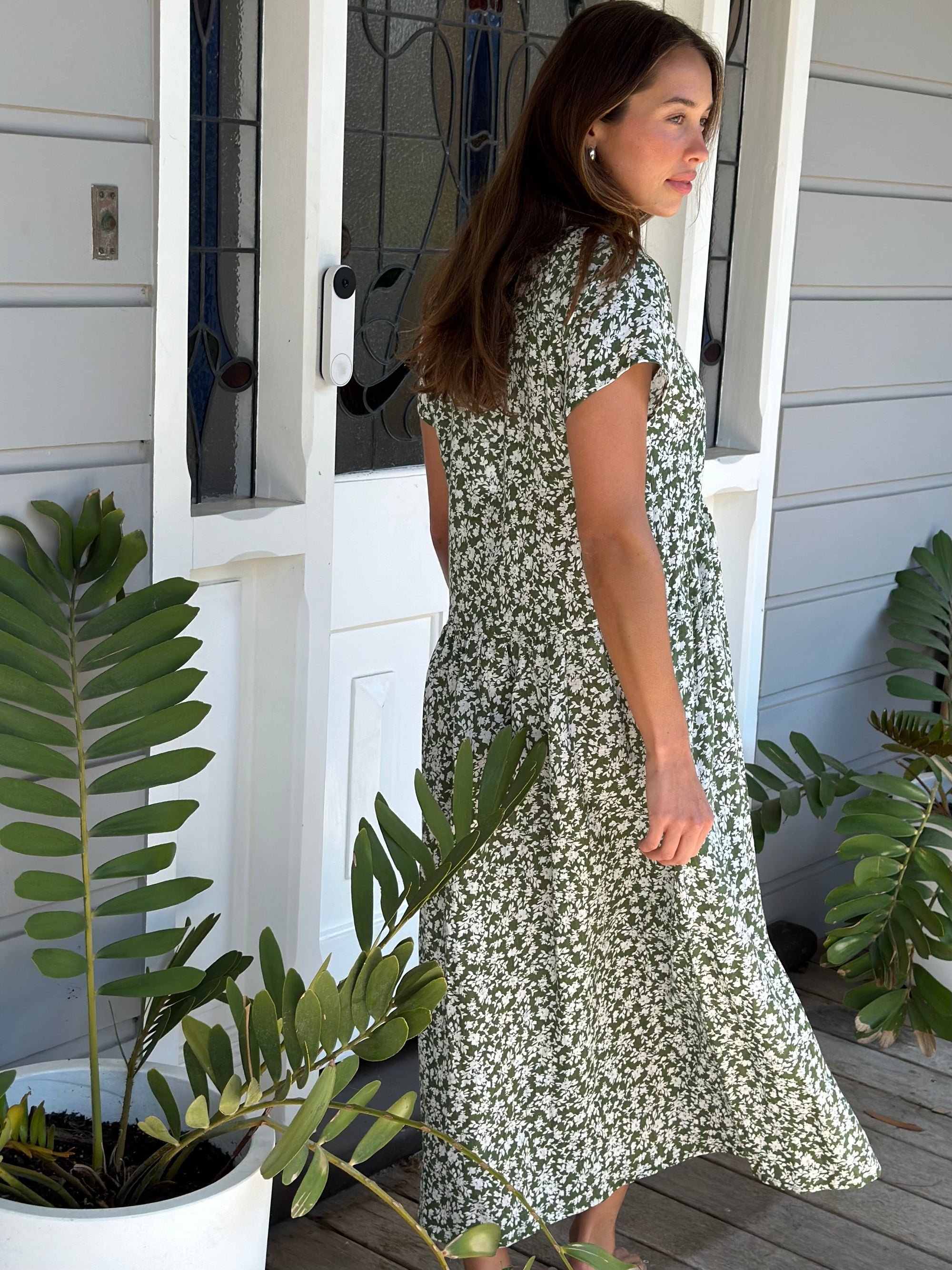 audrey dress - moss floral linen Apparel