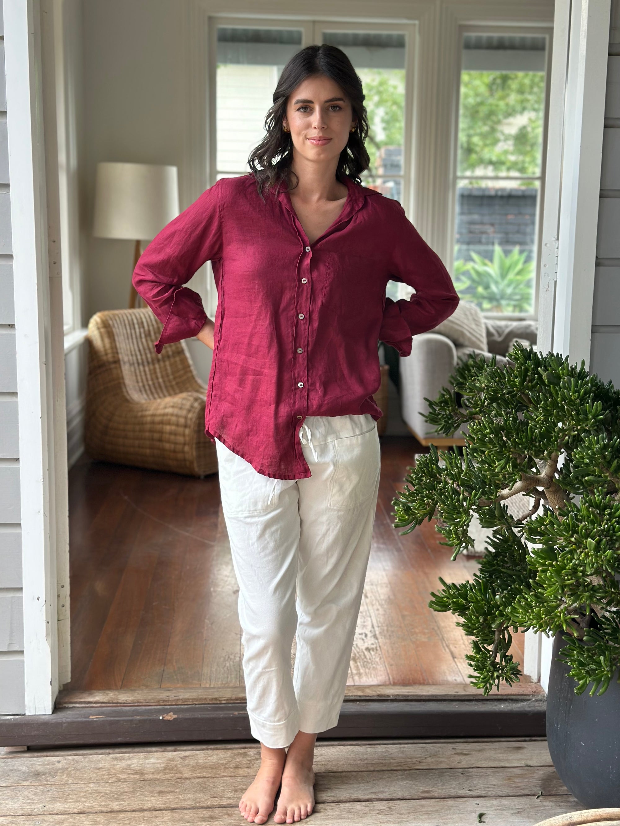 erika shirt - merlot linen Apparel