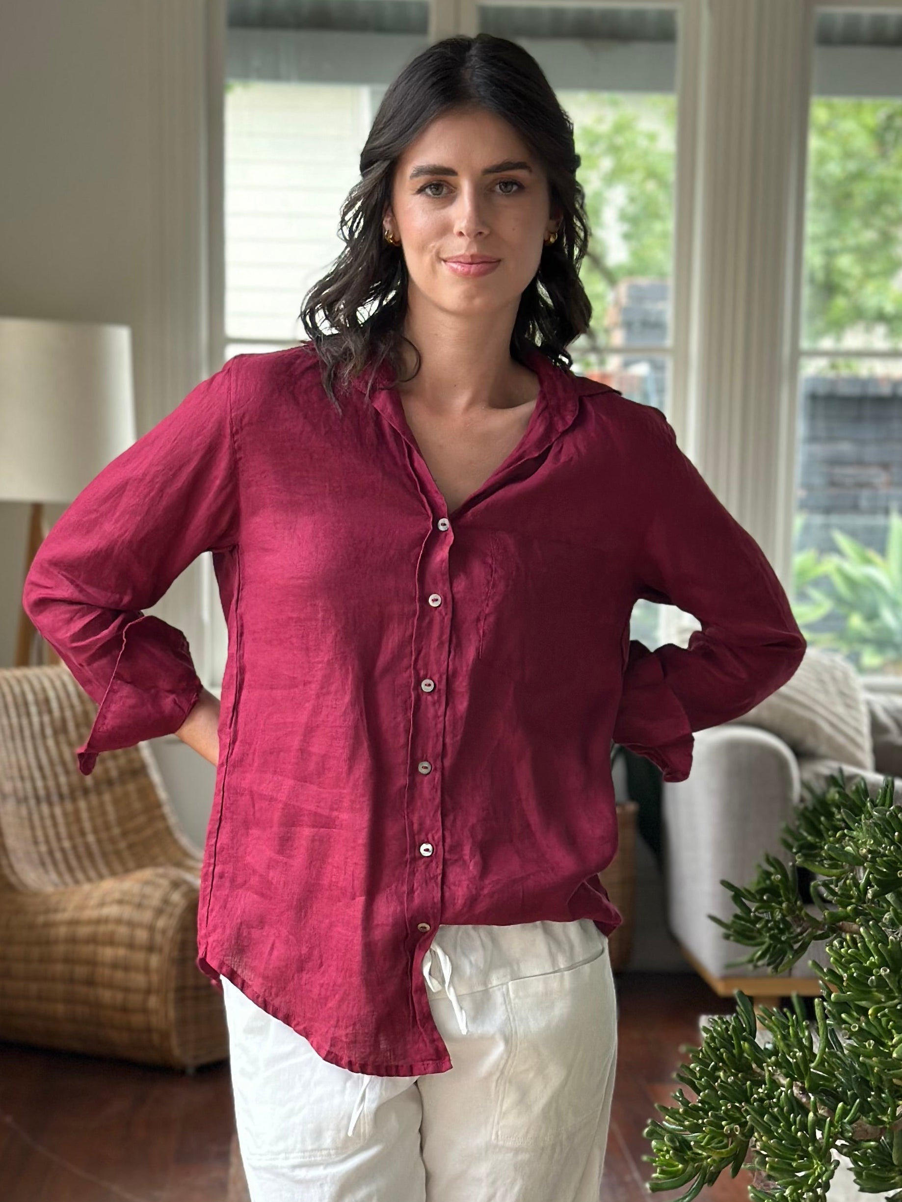 erika shirt - merlot linen Apparel