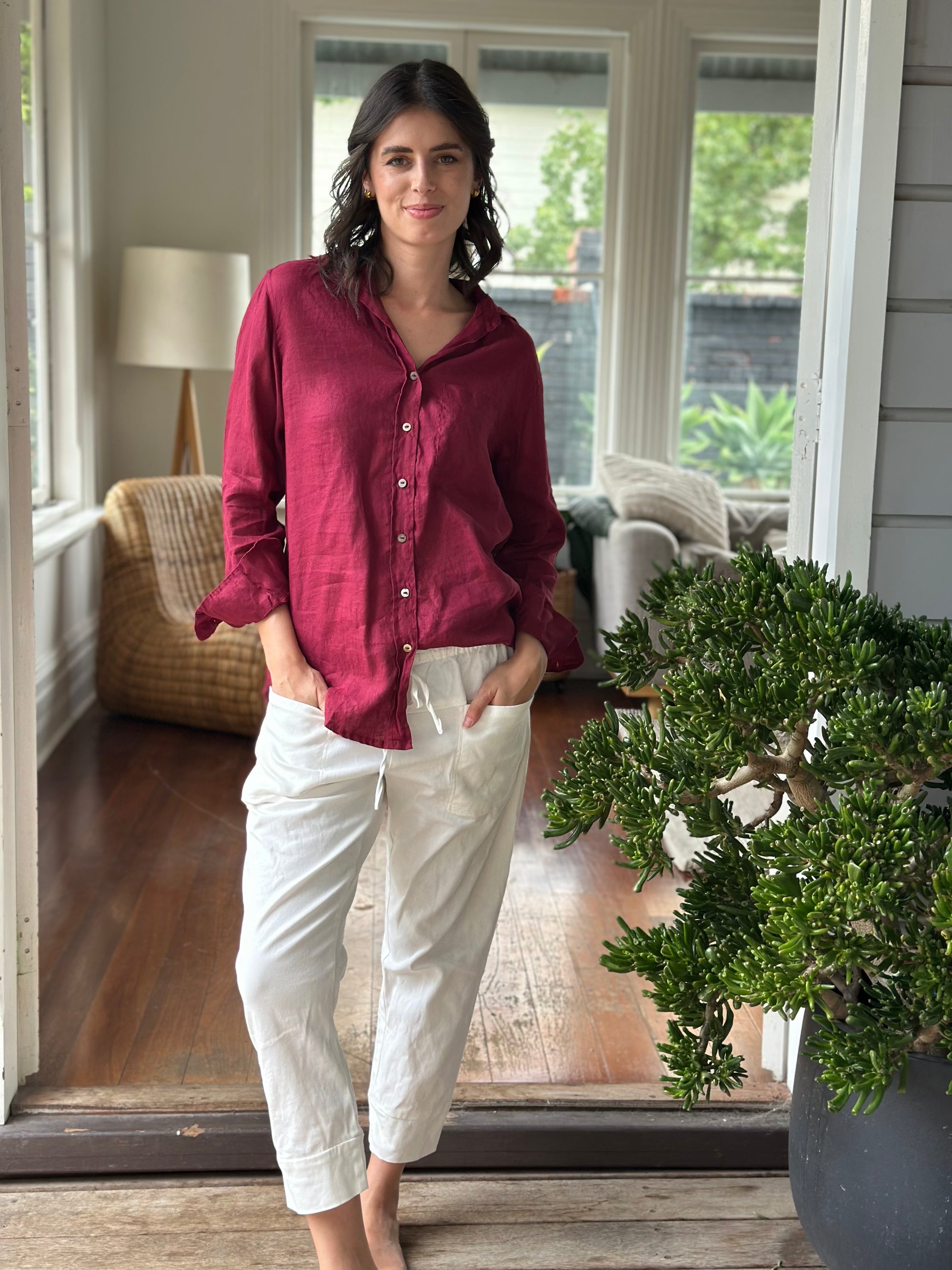 erika shirt - merlot linen Apparel