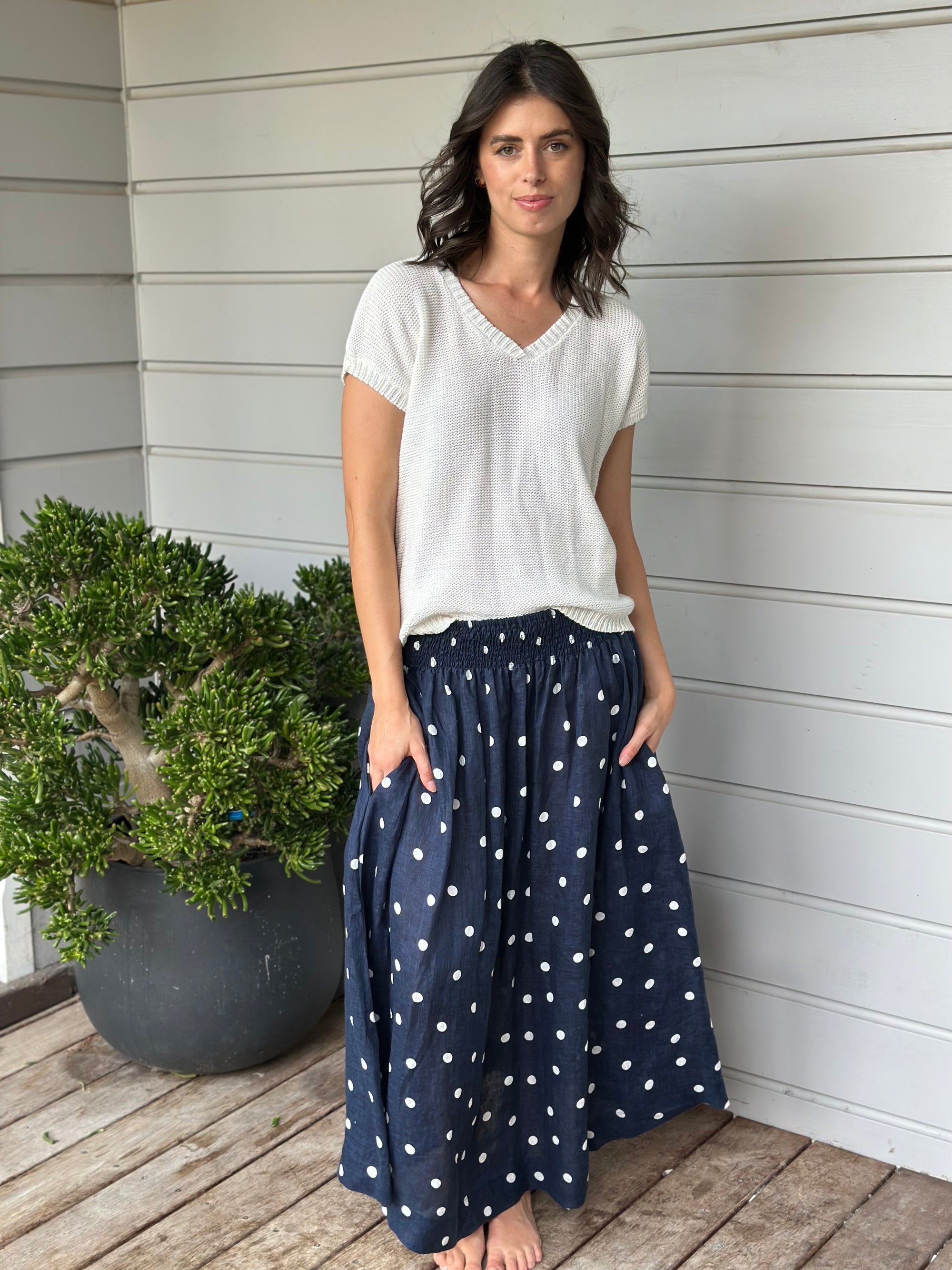 lulu skirt - navy spot linen Apparel