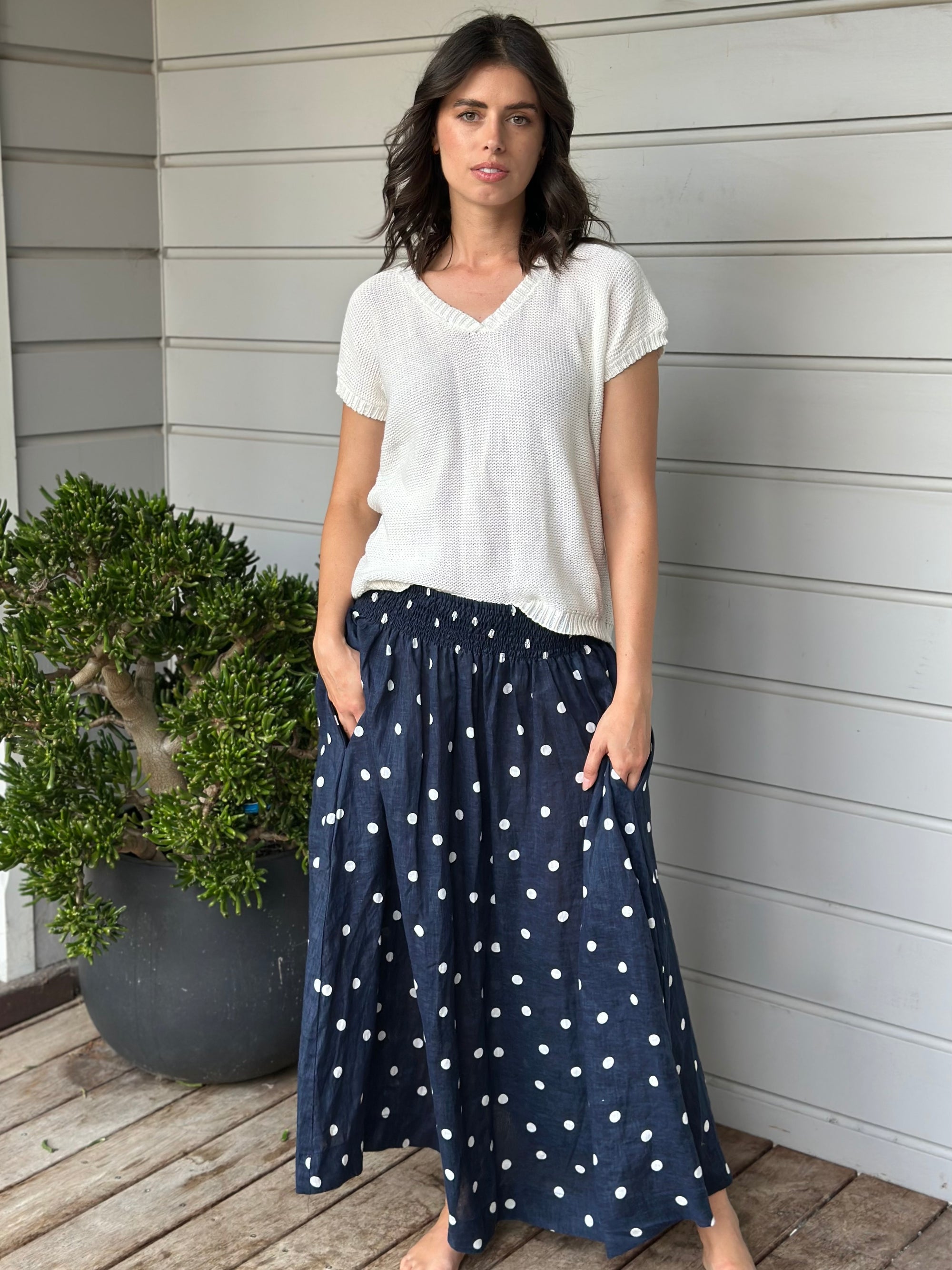 lulu skirt - navy spot linen Apparel