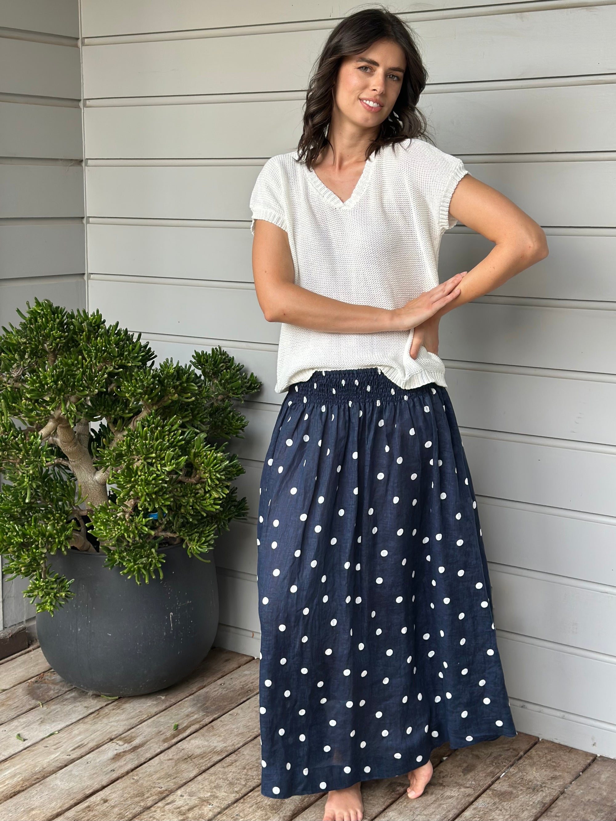 lulu skirt - navy spot linen Apparel