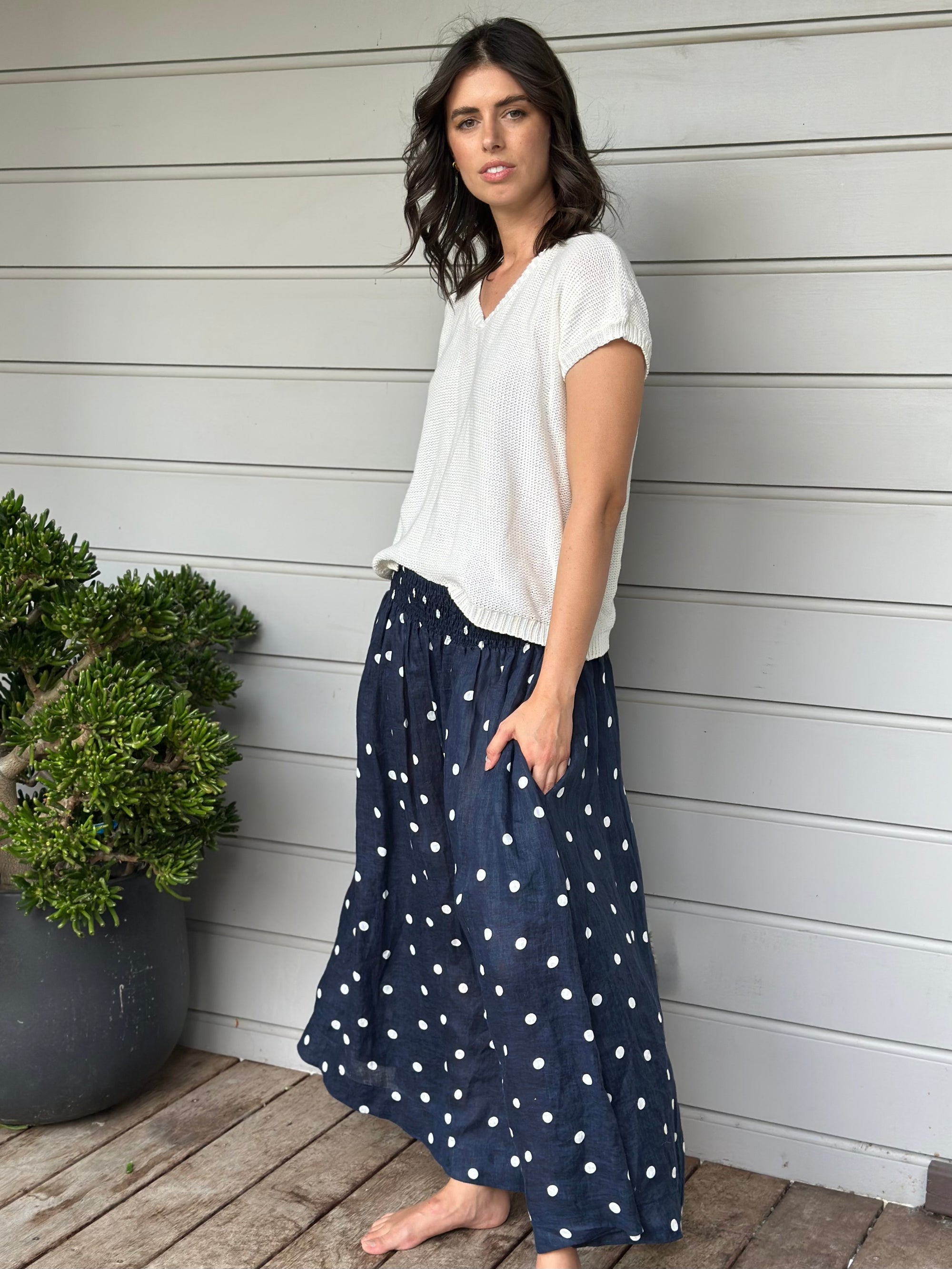 lulu skirt - navy spot linen Apparel