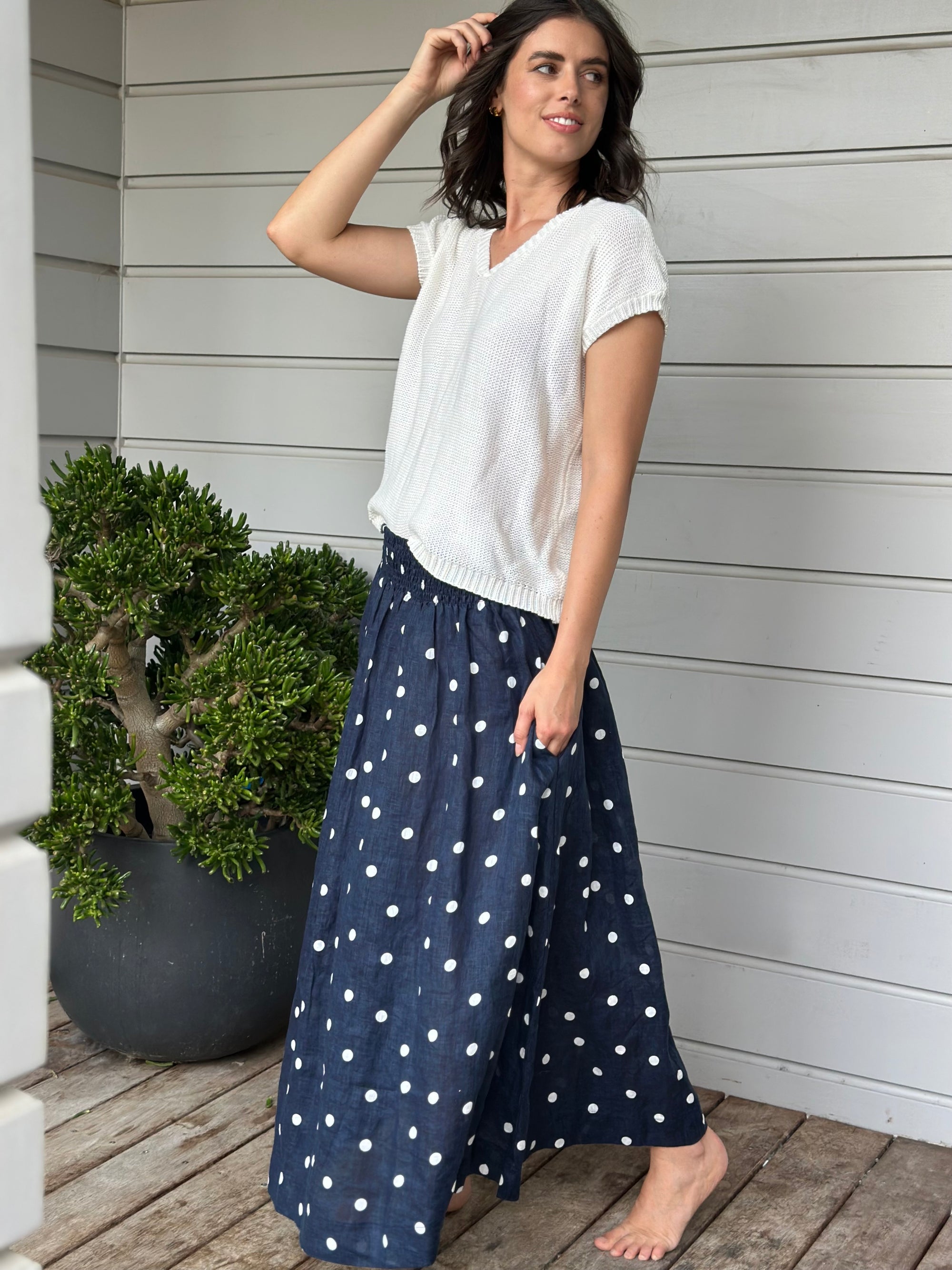 lulu skirt - navy spot linen Apparel