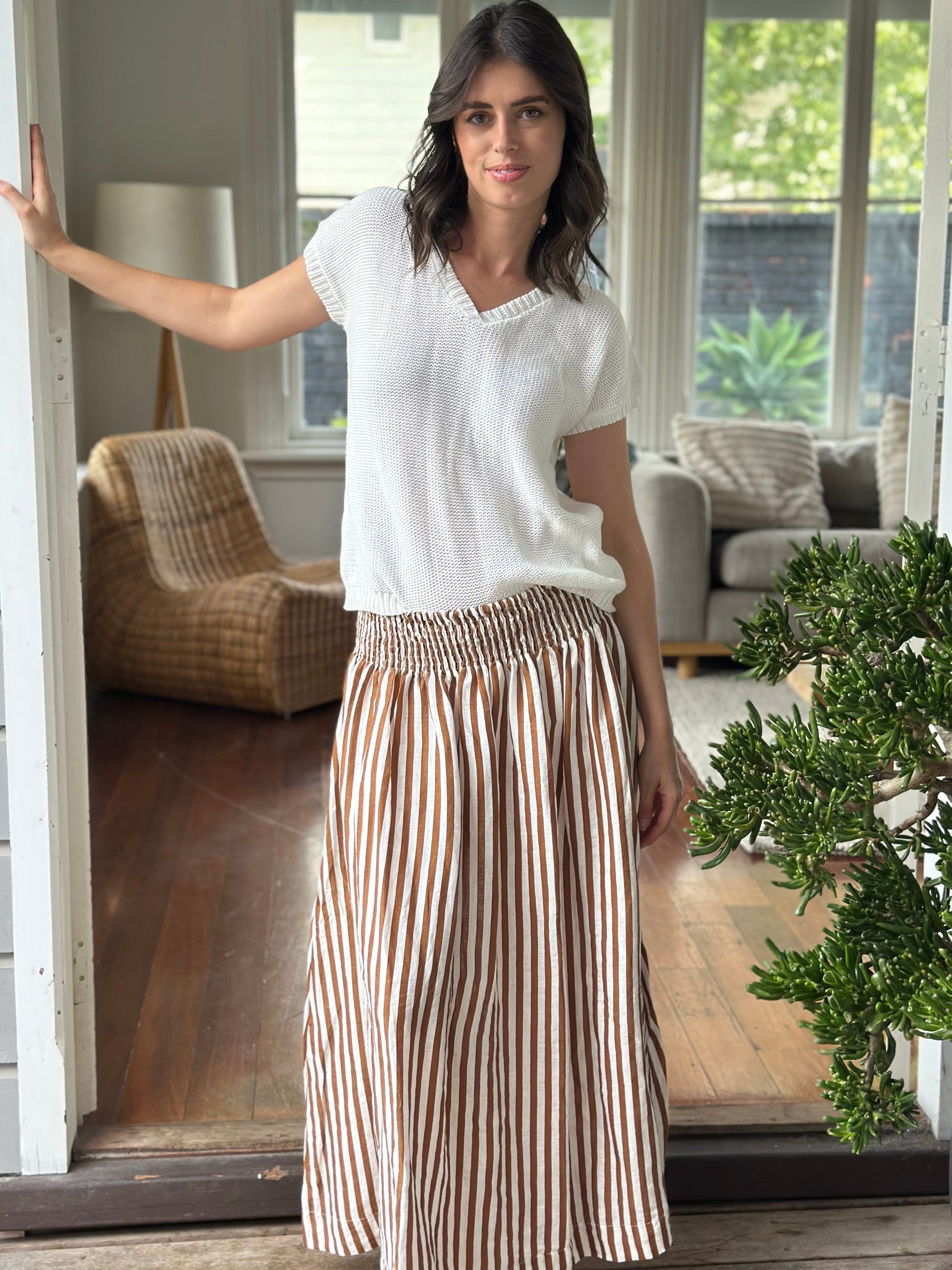 lulu skirt - caramel stripe linen Apparel