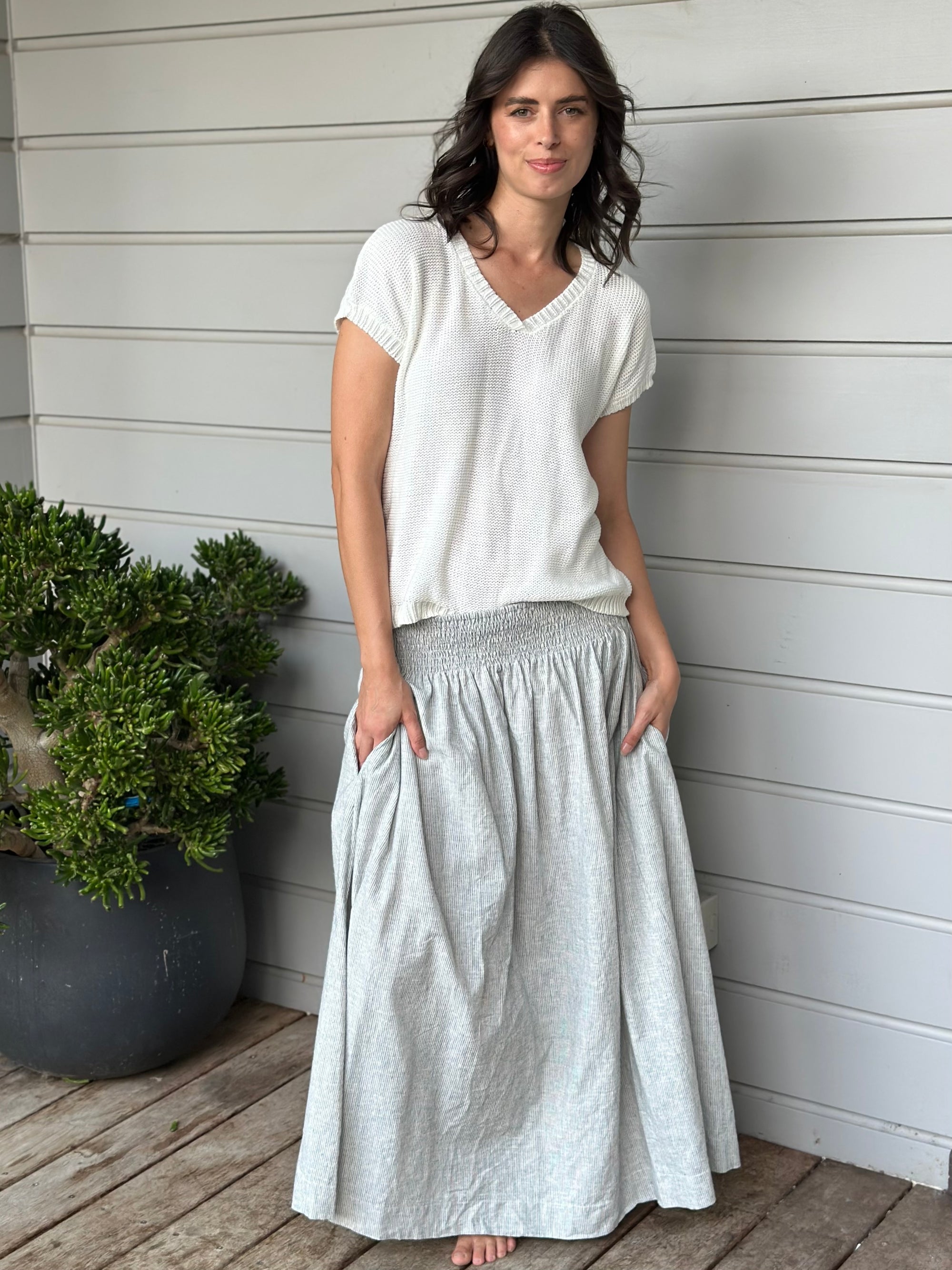 lulu skirt-fine grey stripe hemp Apparel