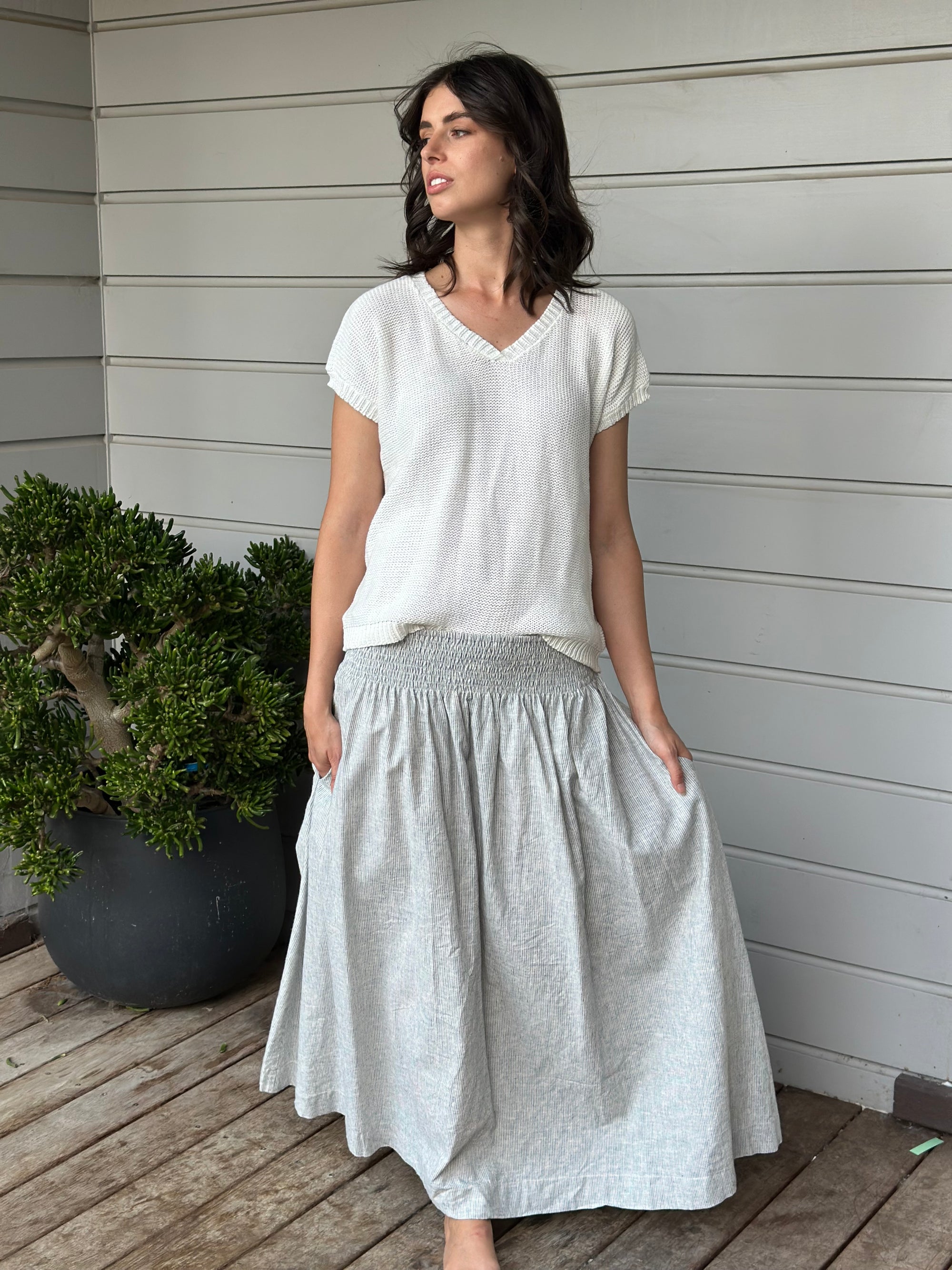 lulu skirt-fine grey stripe hemp Apparel