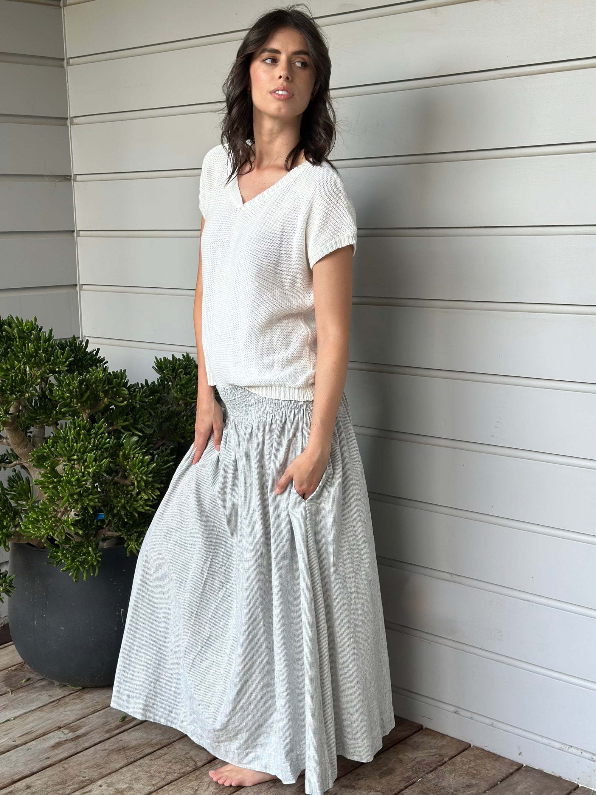 lulu skirt-fine grey stripe hemp Apparel