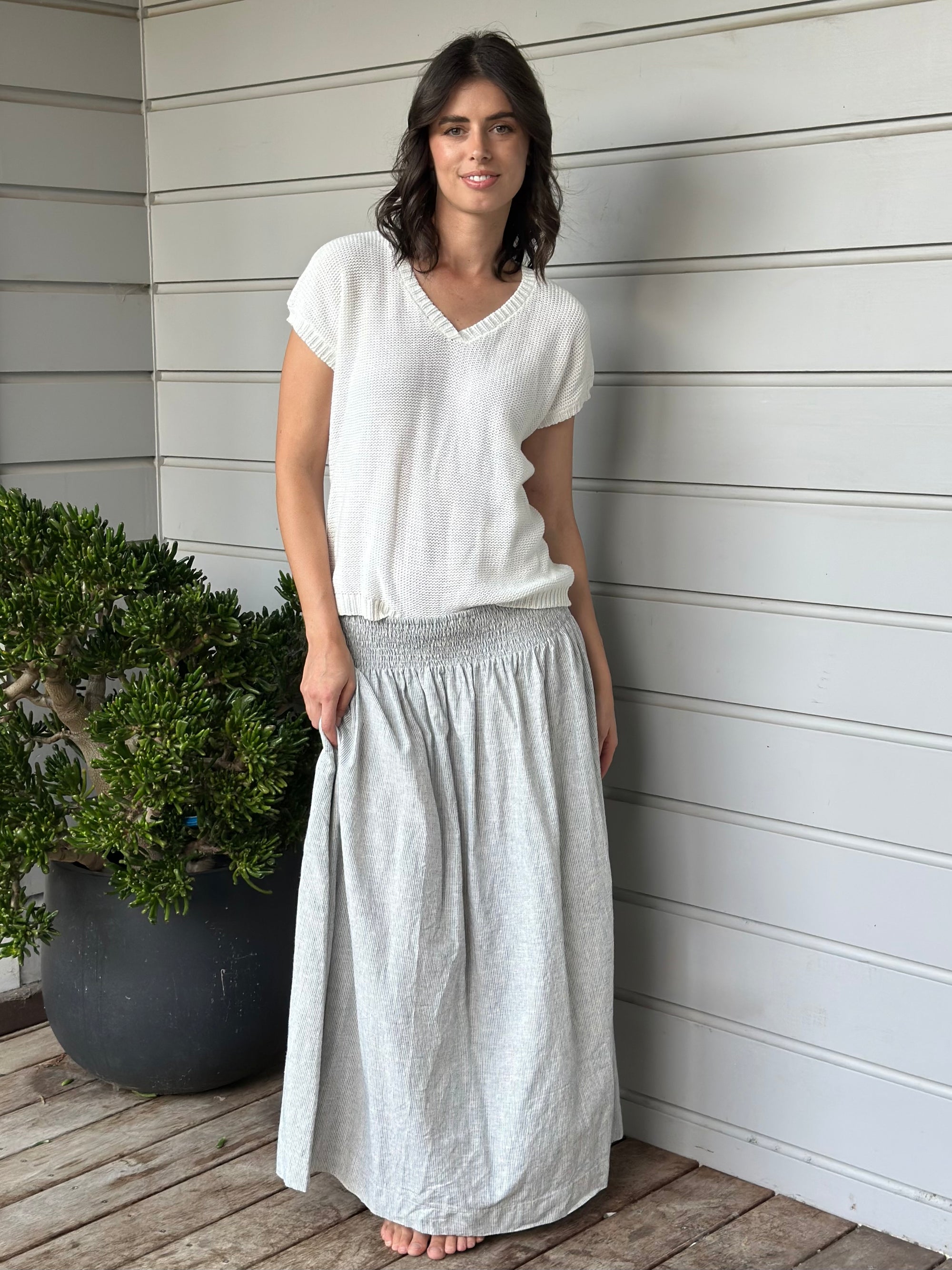 lulu skirt-fine grey stripe hemp Apparel