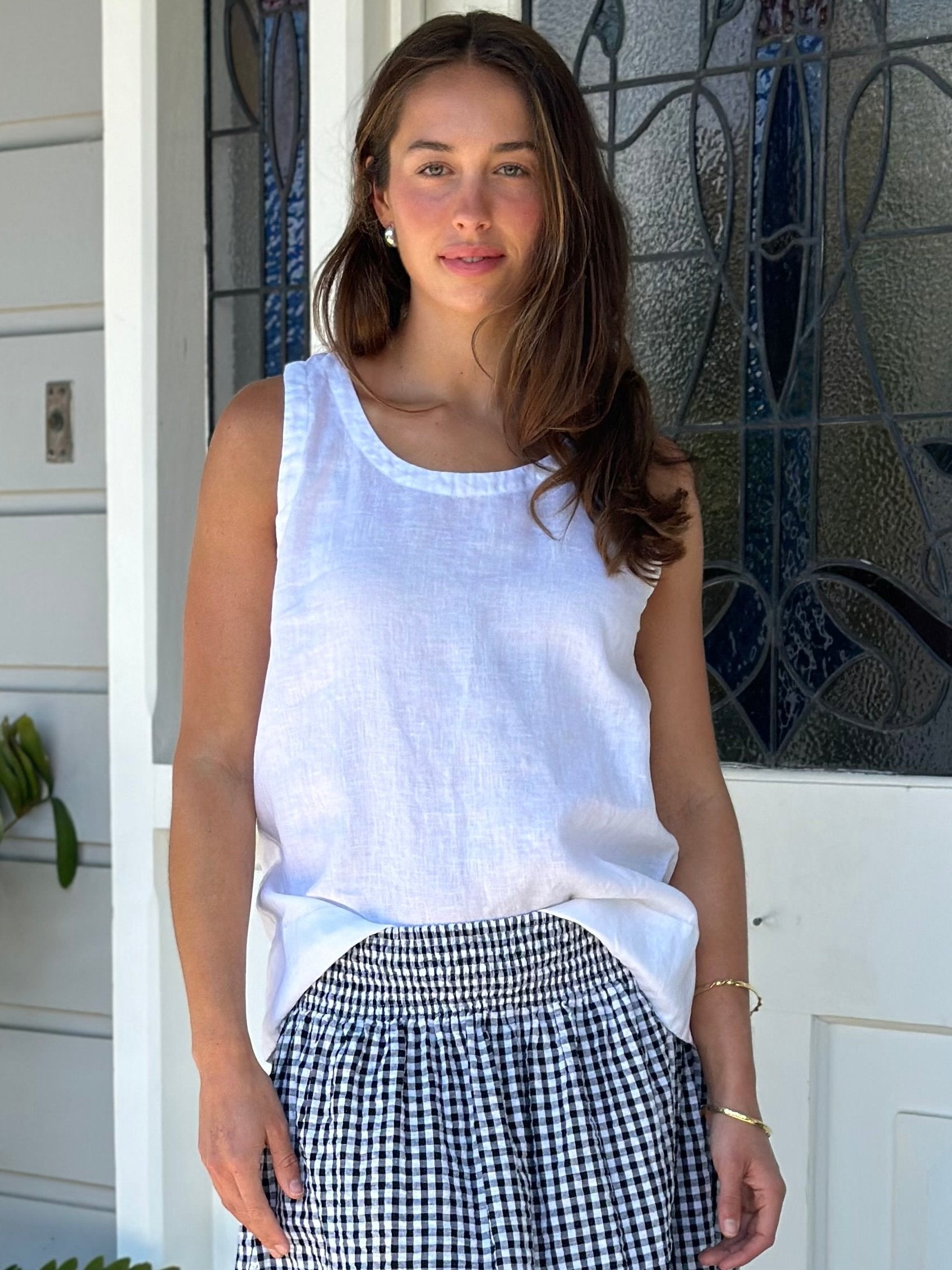 alice tank-white linen Apparel