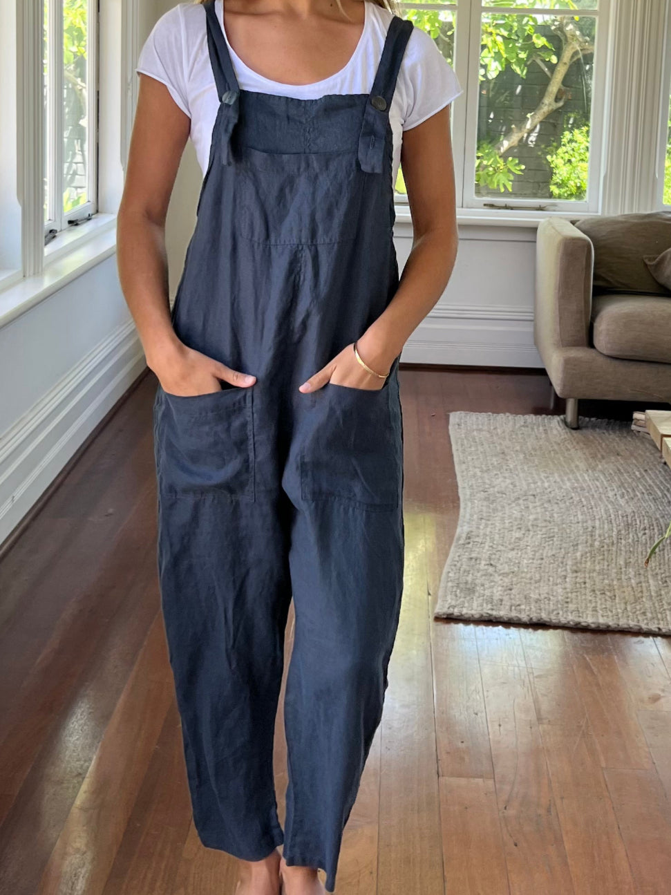 overalls -charcoal linen Apparel