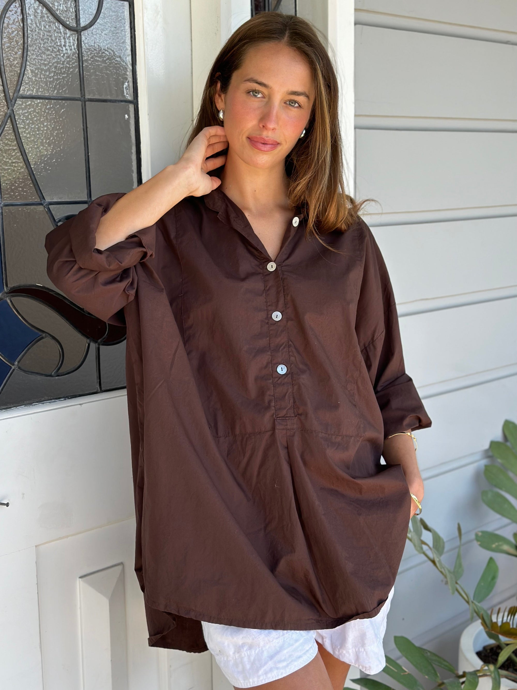 megan shirt - chocolate cotton Apparel