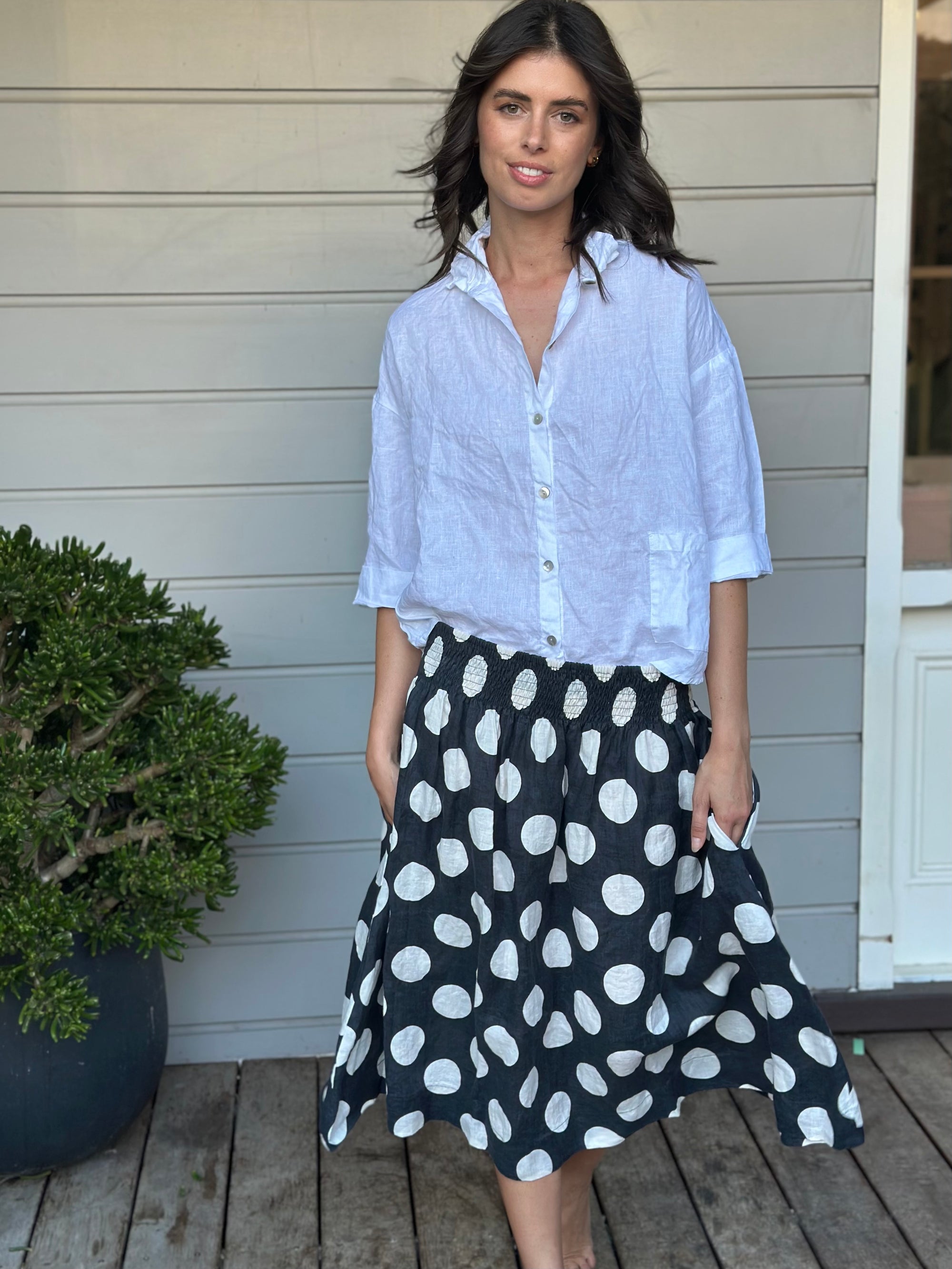 lola skirt - big charcoal spot linen Apparel