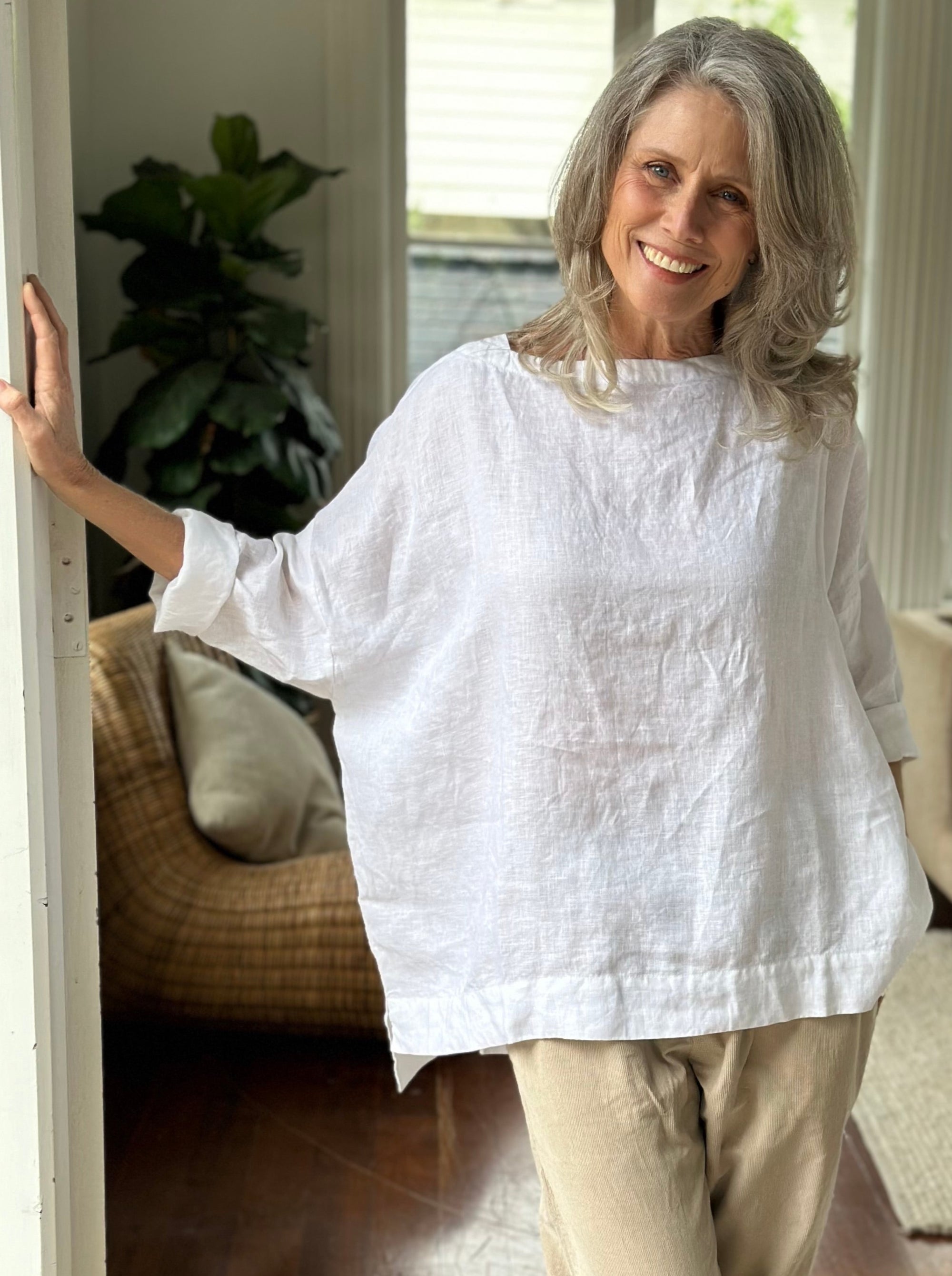 avril top - white linen Apparel