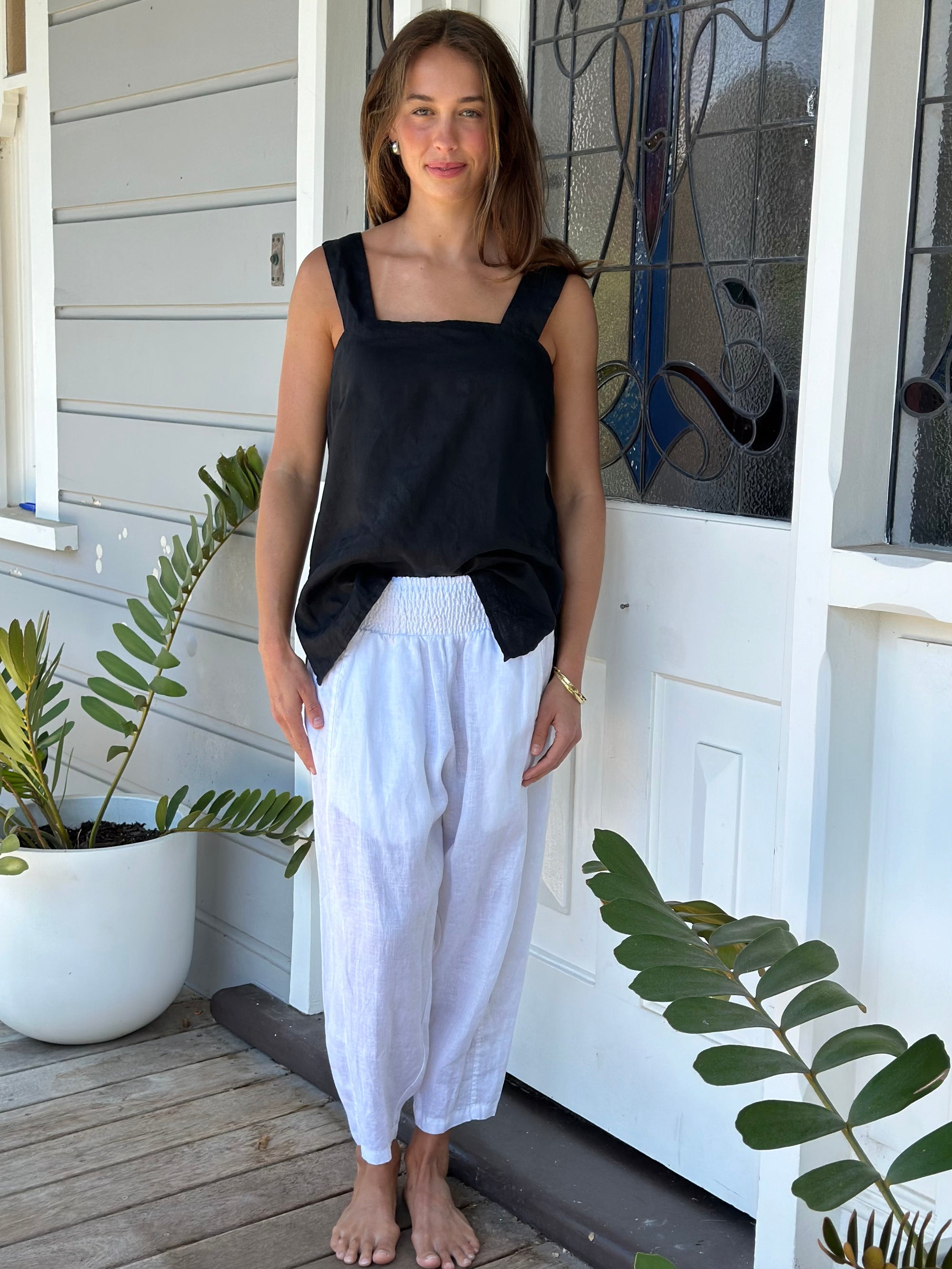 frankie pants-white linen Apparel