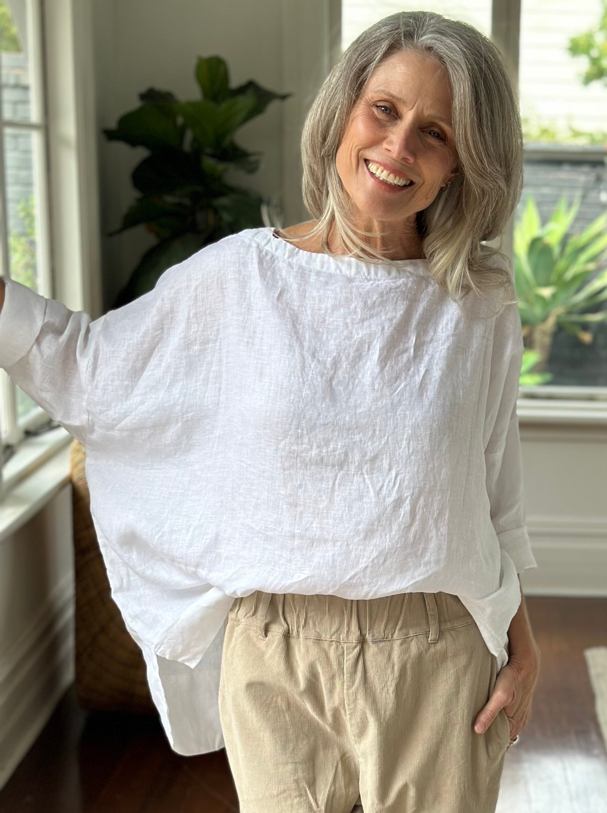 avril top - white linen Apparel