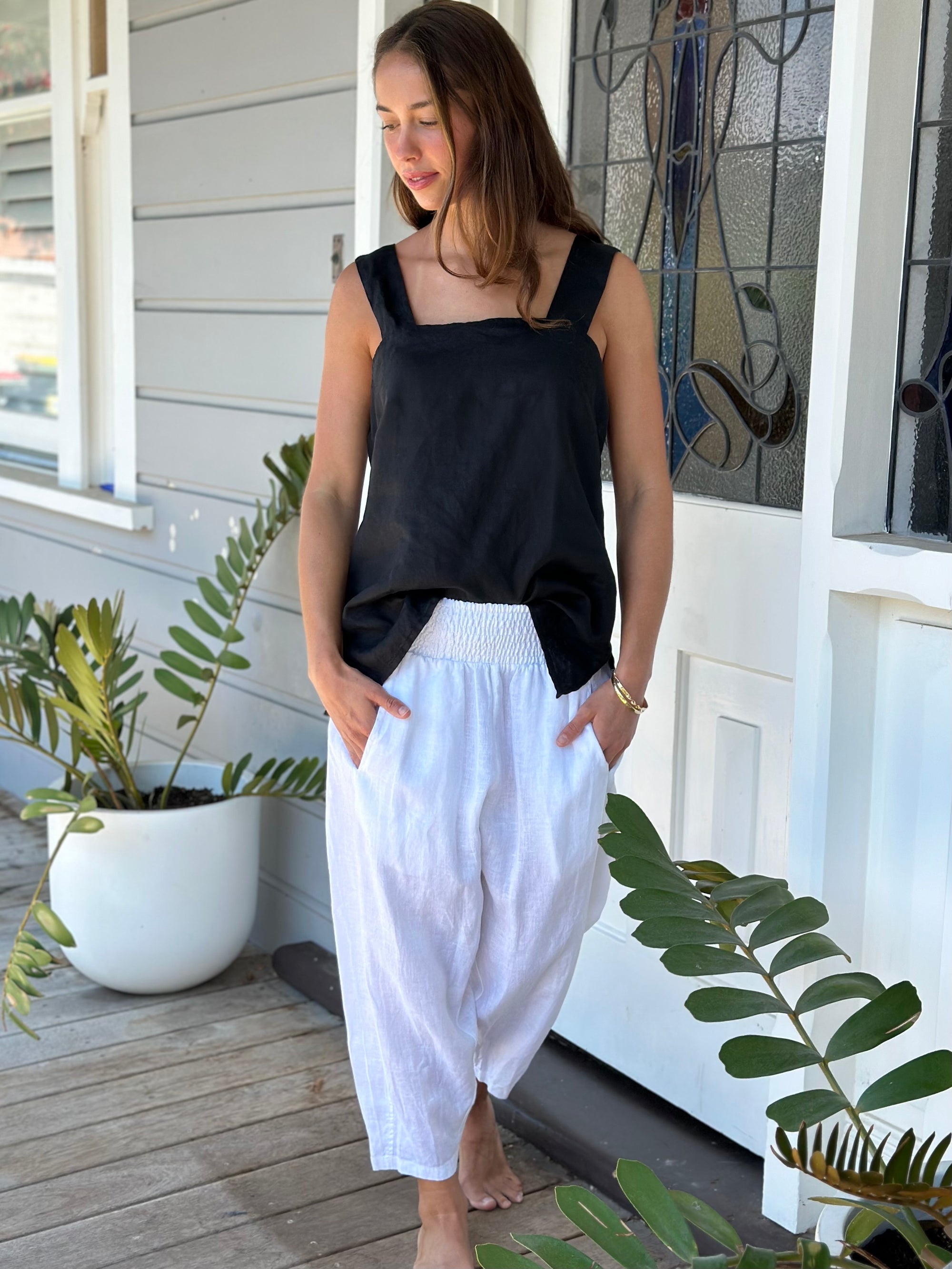 frankie pants-white linen Apparel