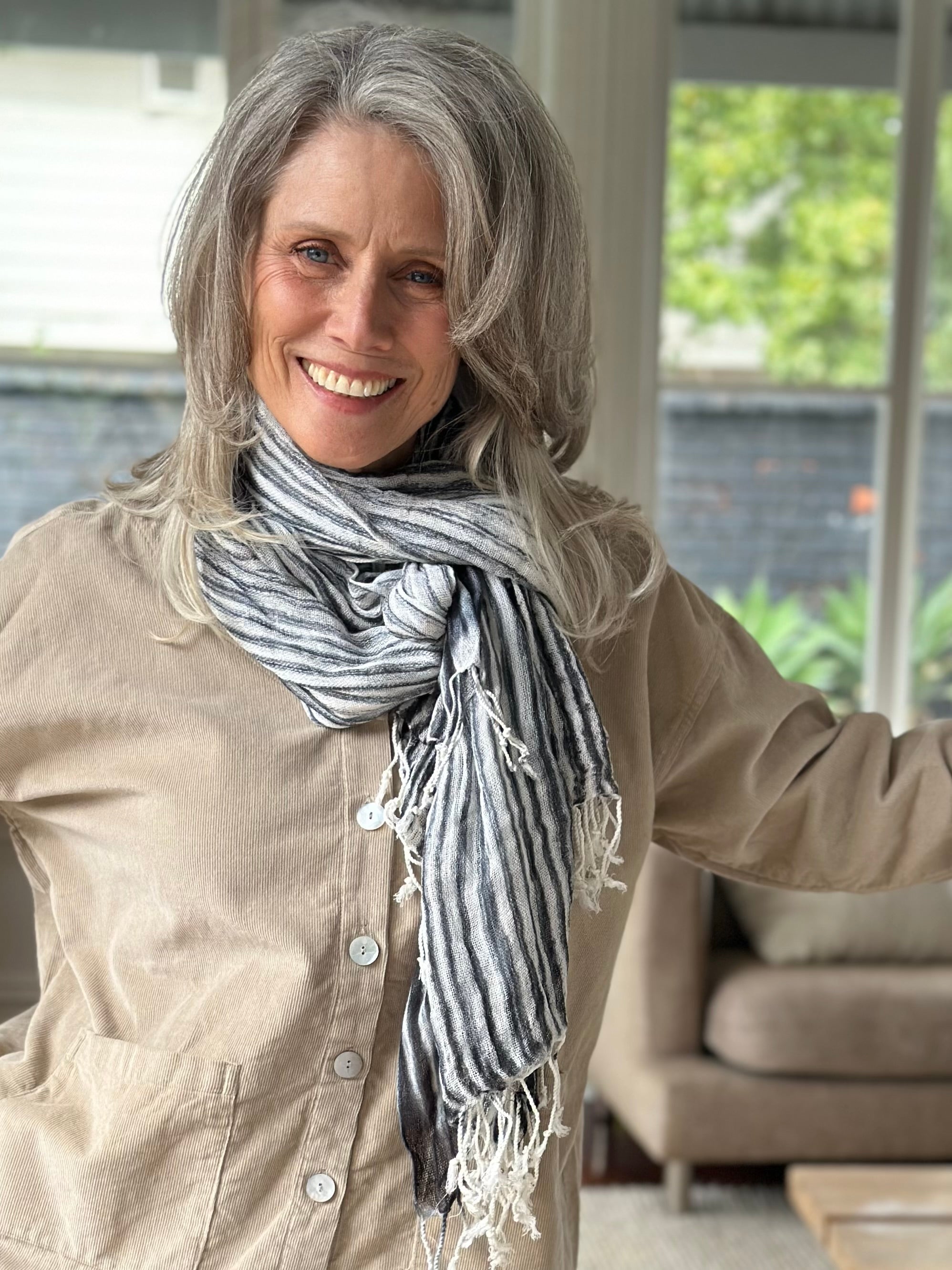 soft neck scarf-charcoal stripe Apparel