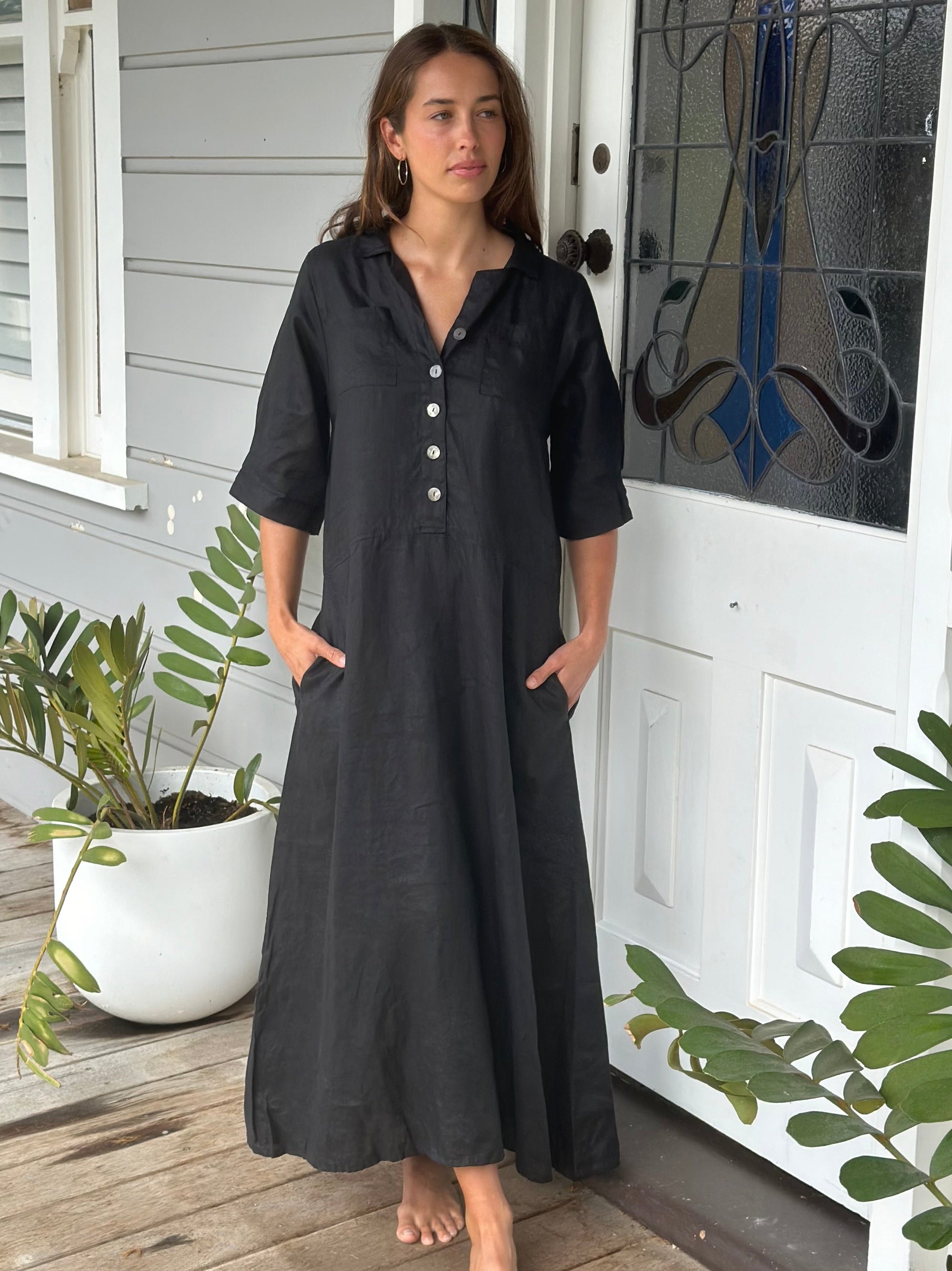 bridget dress - black linen Apparel