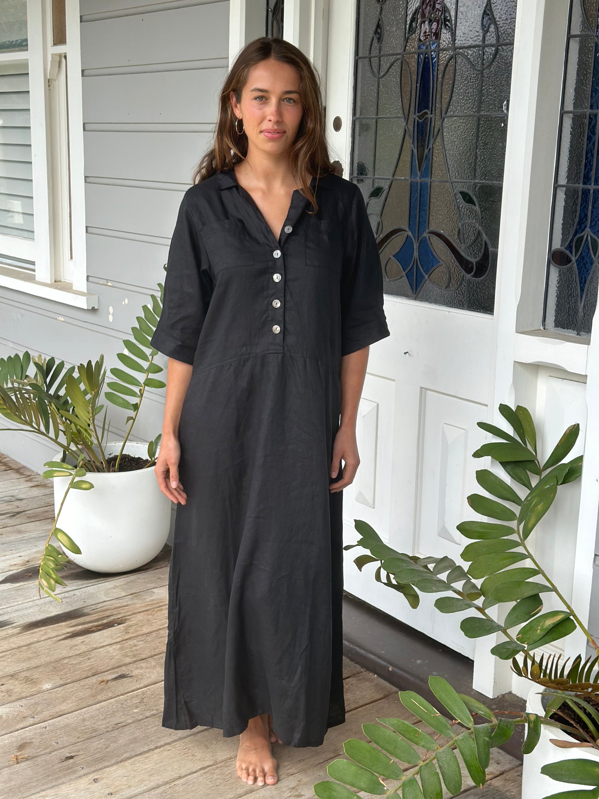 bridget dress - black linen Apparel