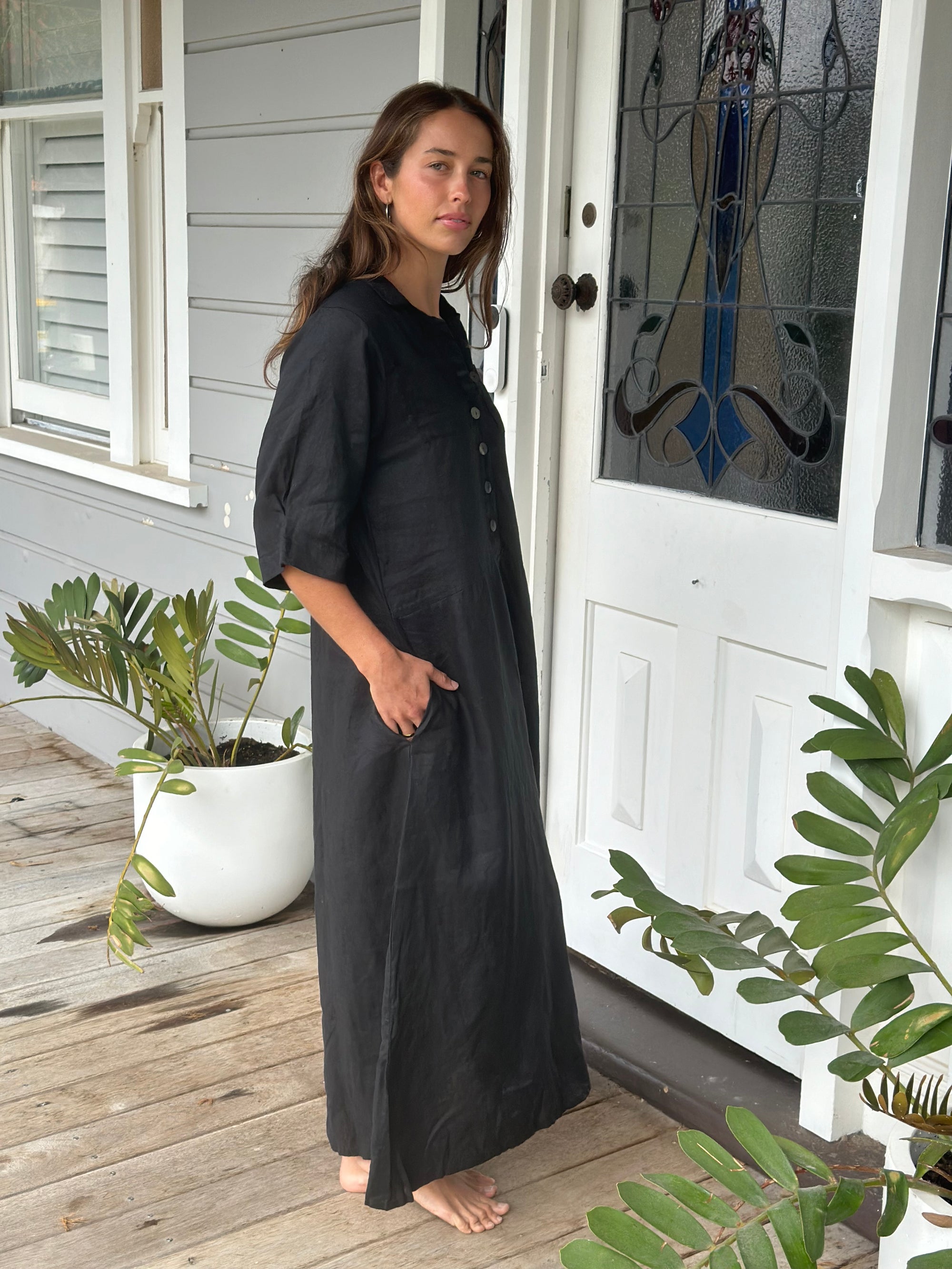 bridget dress - black linen Apparel