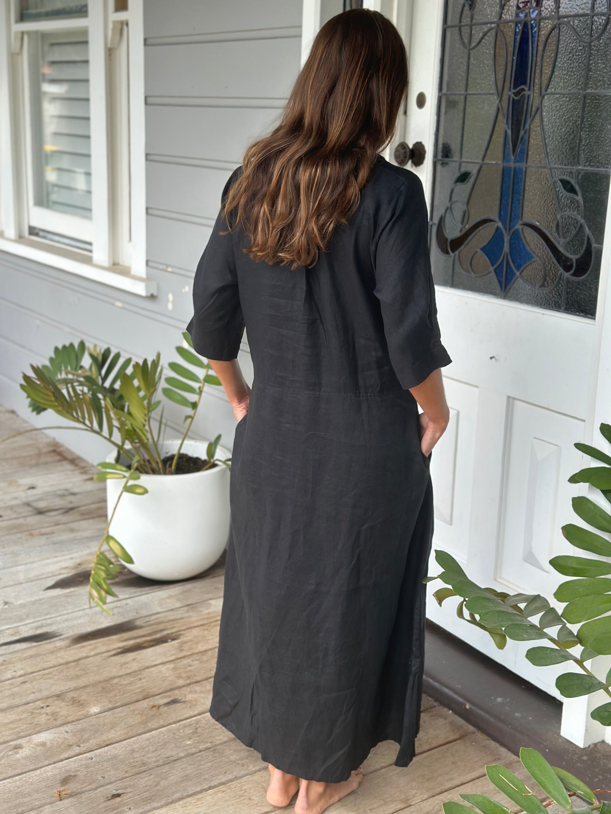 bridget dress - black linen Apparel