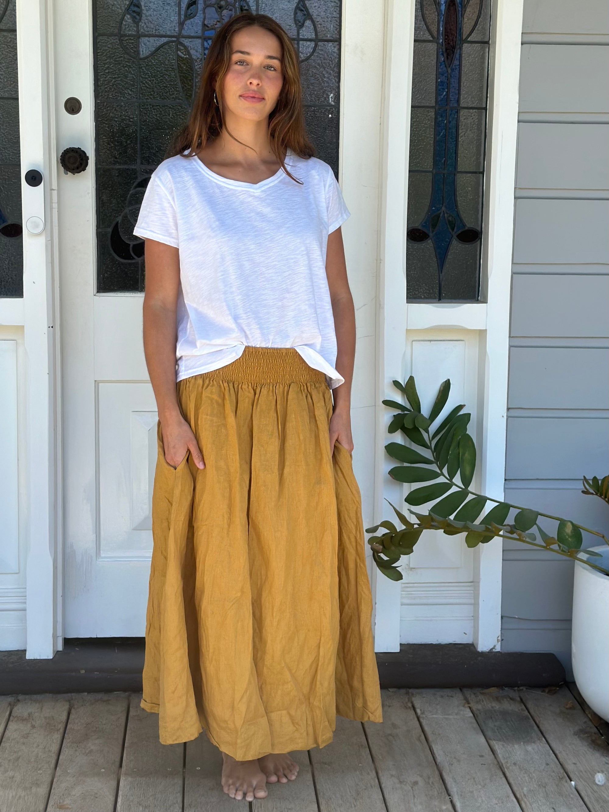 lulu skirt-turmeric linen Apparel