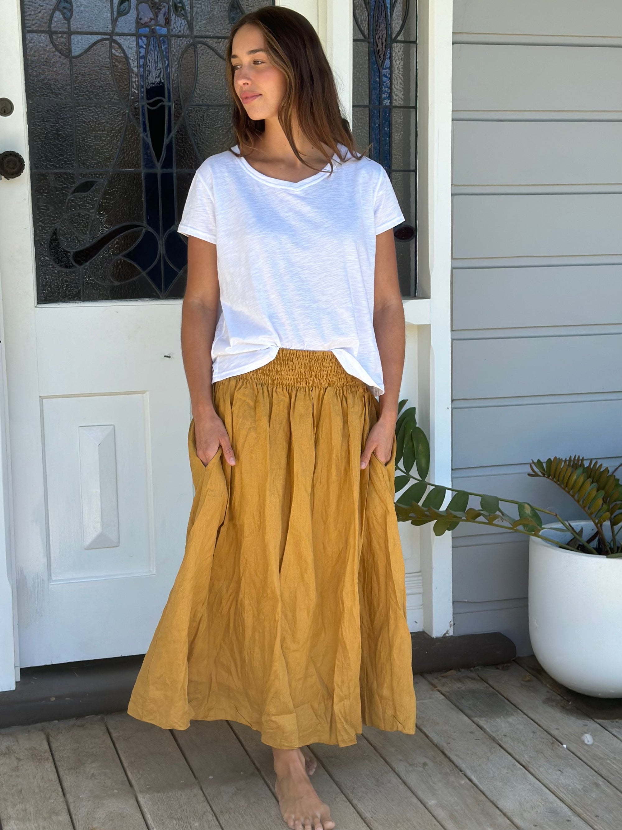 lulu skirt-turmeric linen Apparel