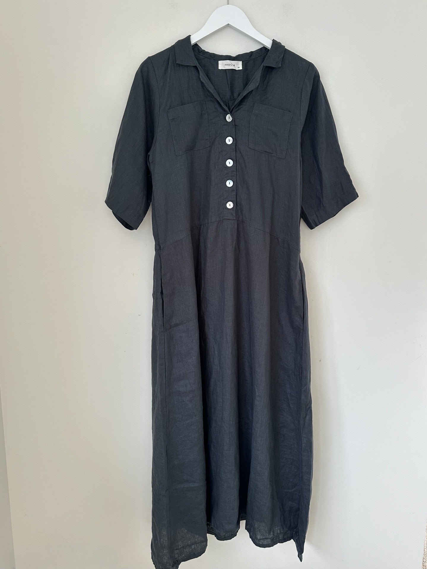 bridget dress-charcoal linen Apparel