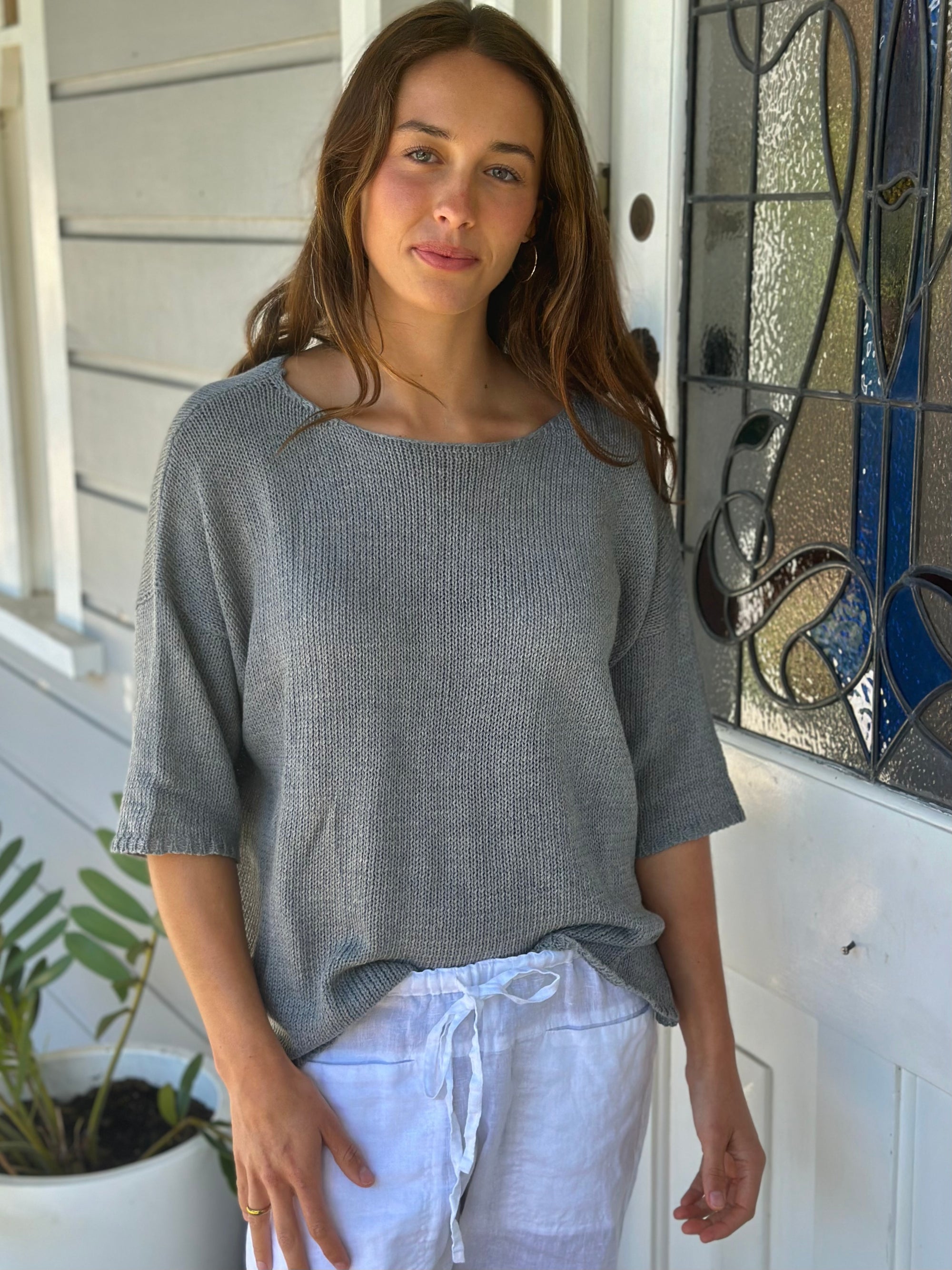 alex top - grey cotton knit Apparel
