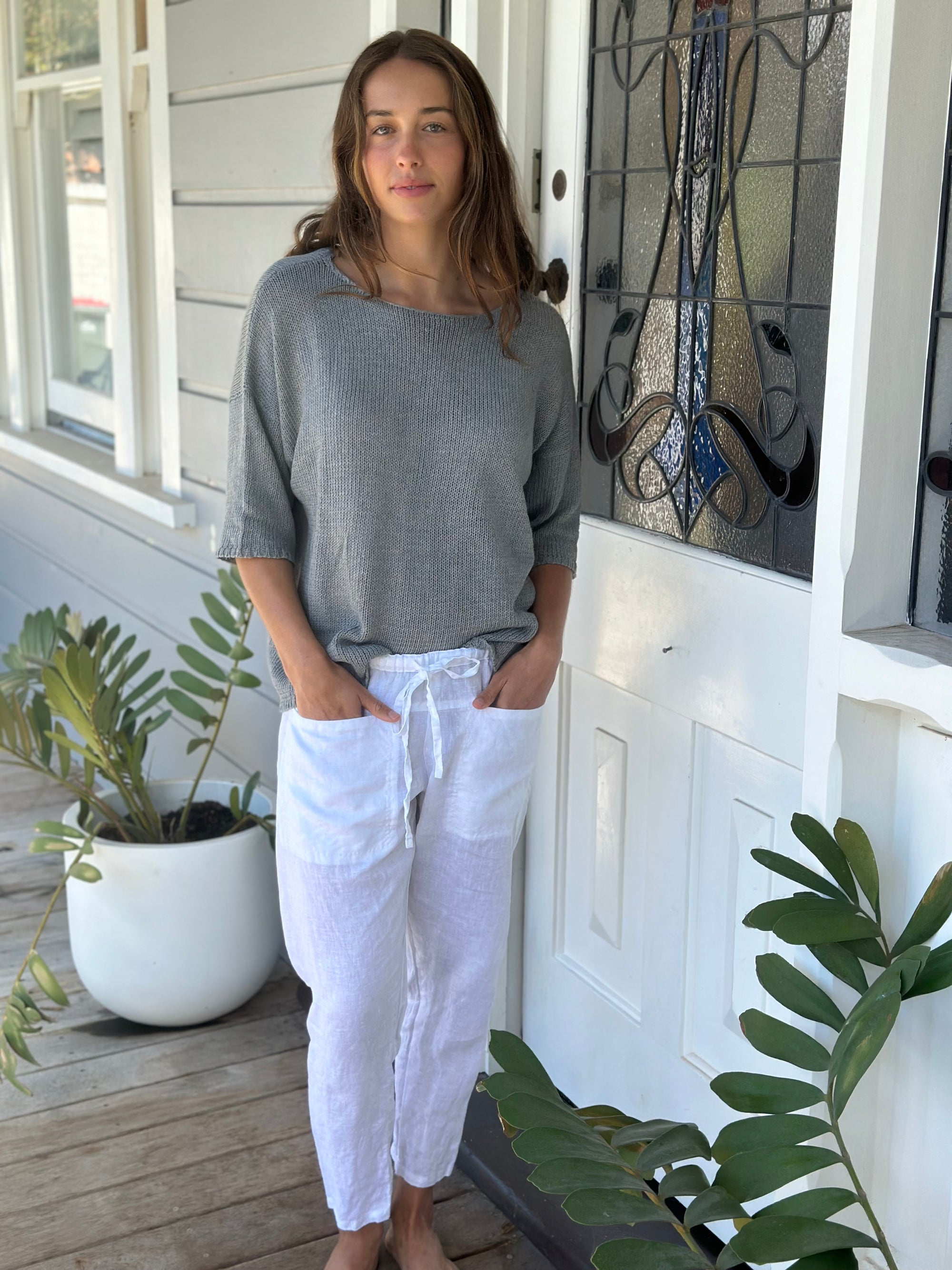 jessie pant-white linen Apparel