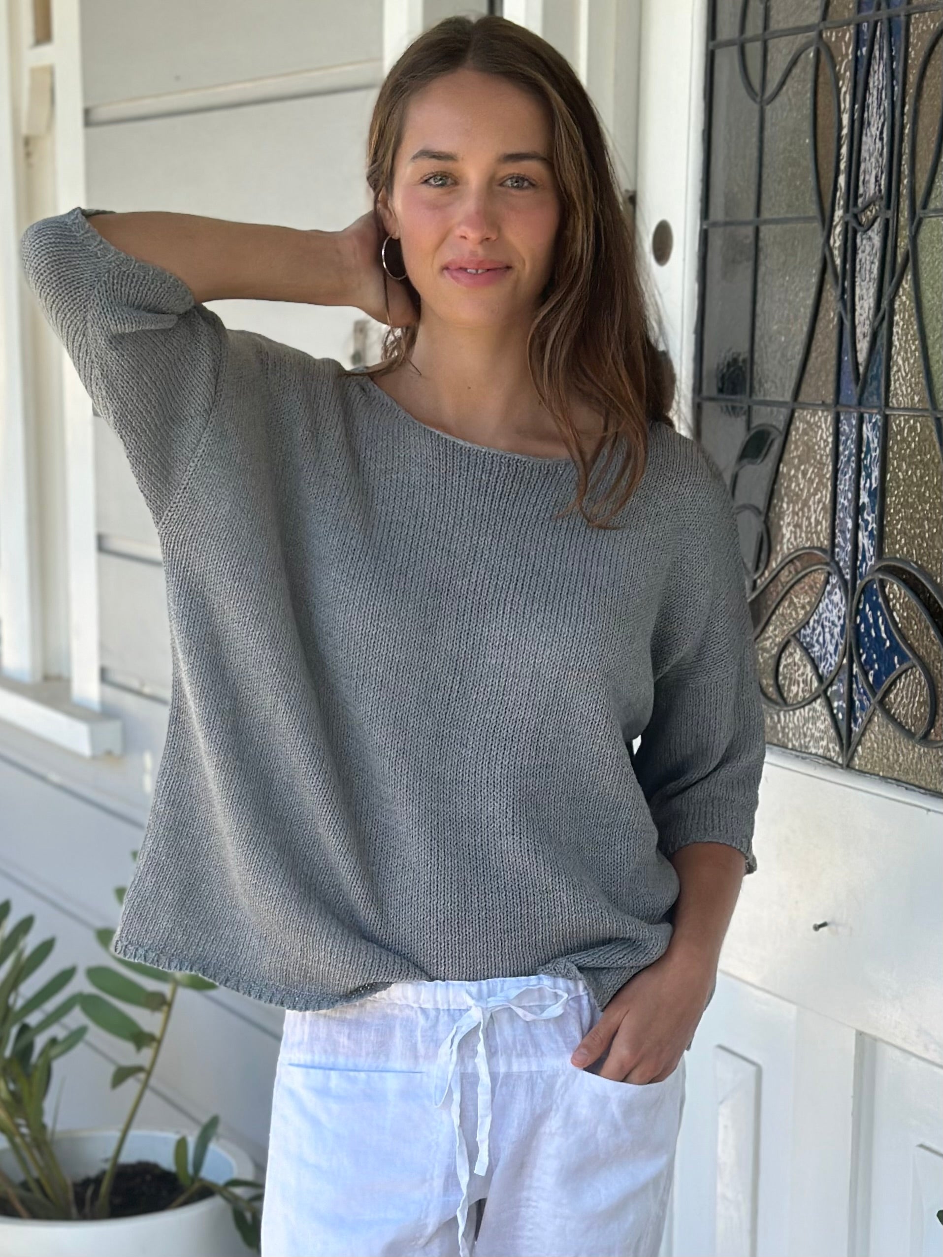 alex top - grey cotton knit Apparel