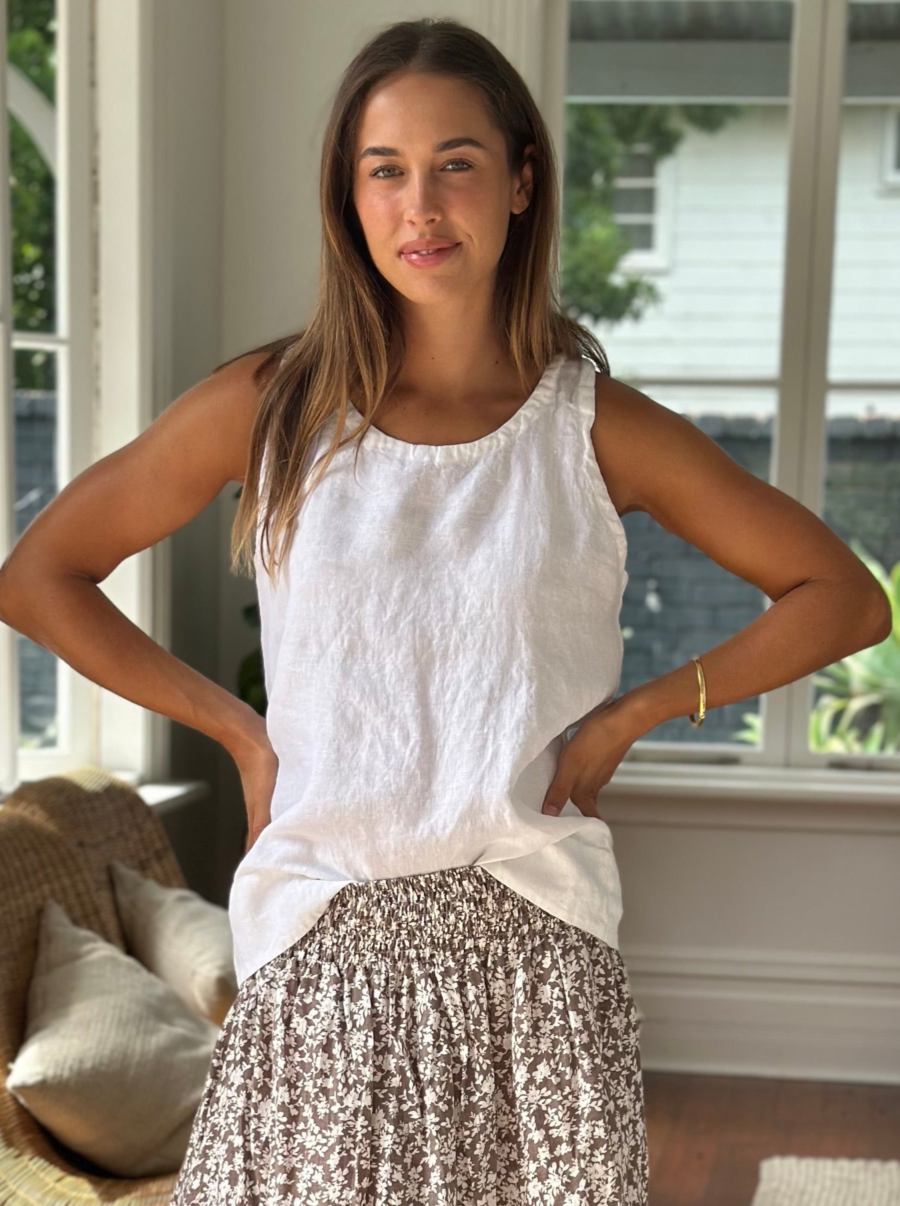 alice tank-white linen Apparel