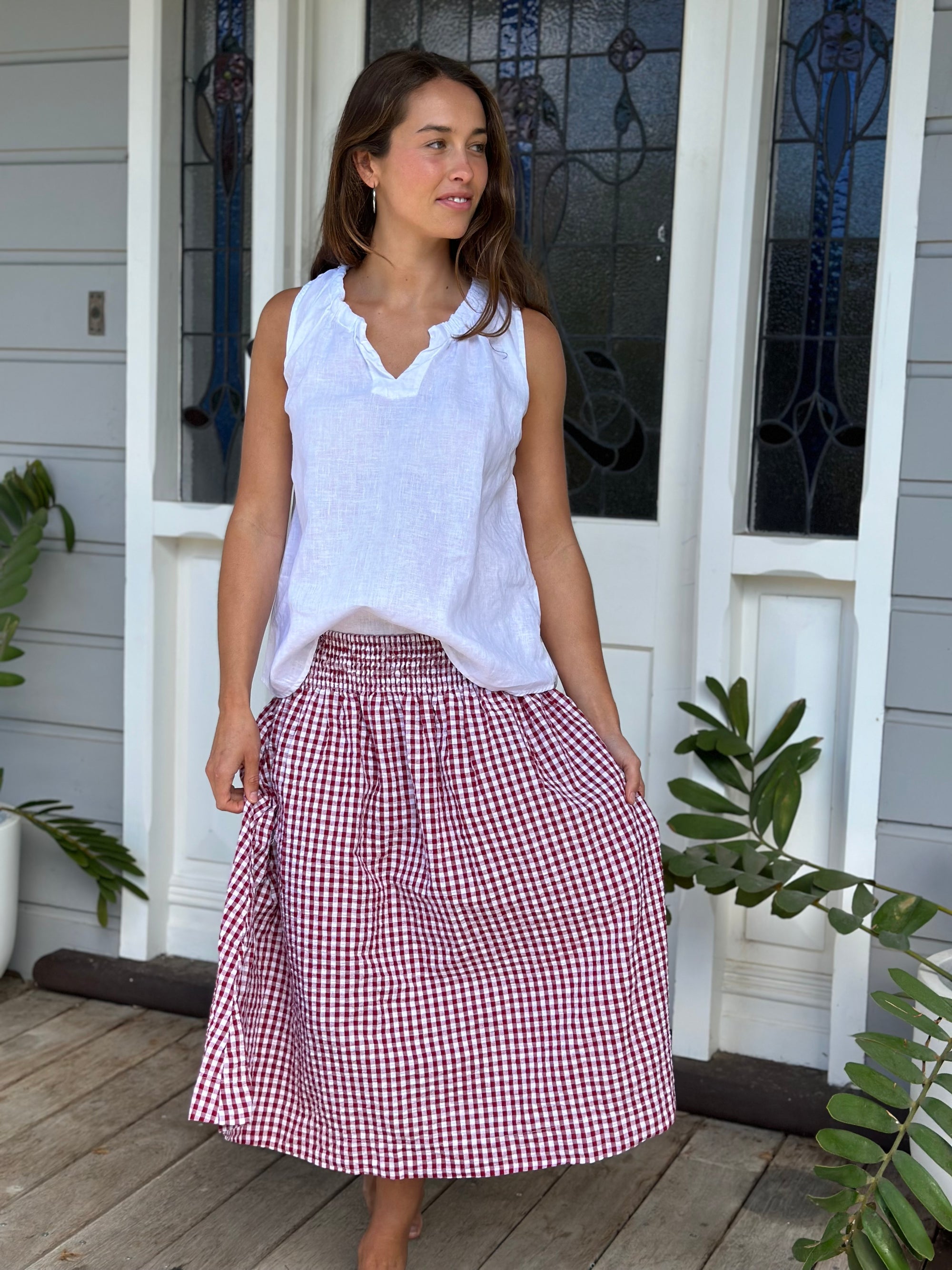 lola skirt -dark red gingham Apparel