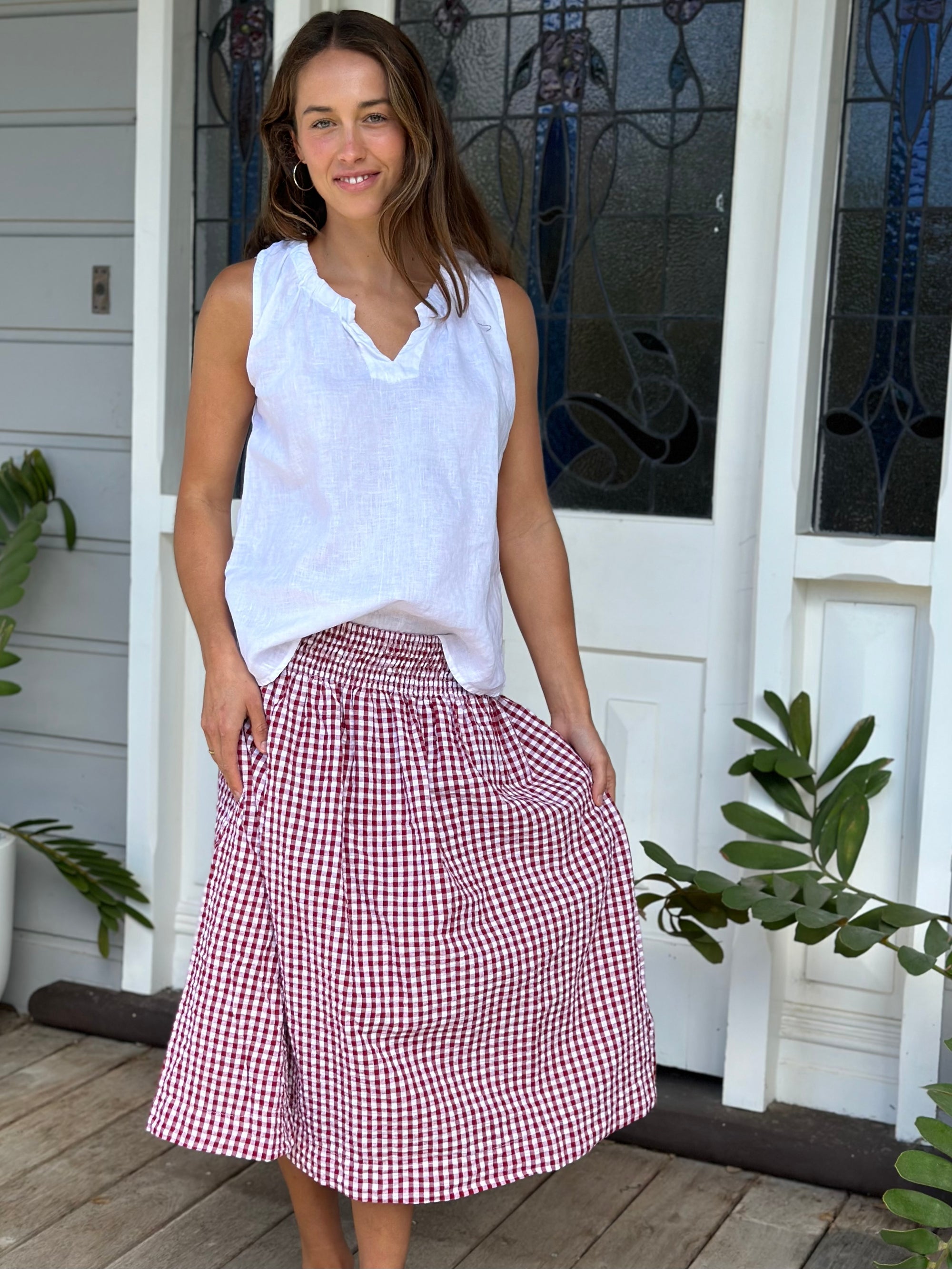 lola skirt -dark red gingham Apparel
