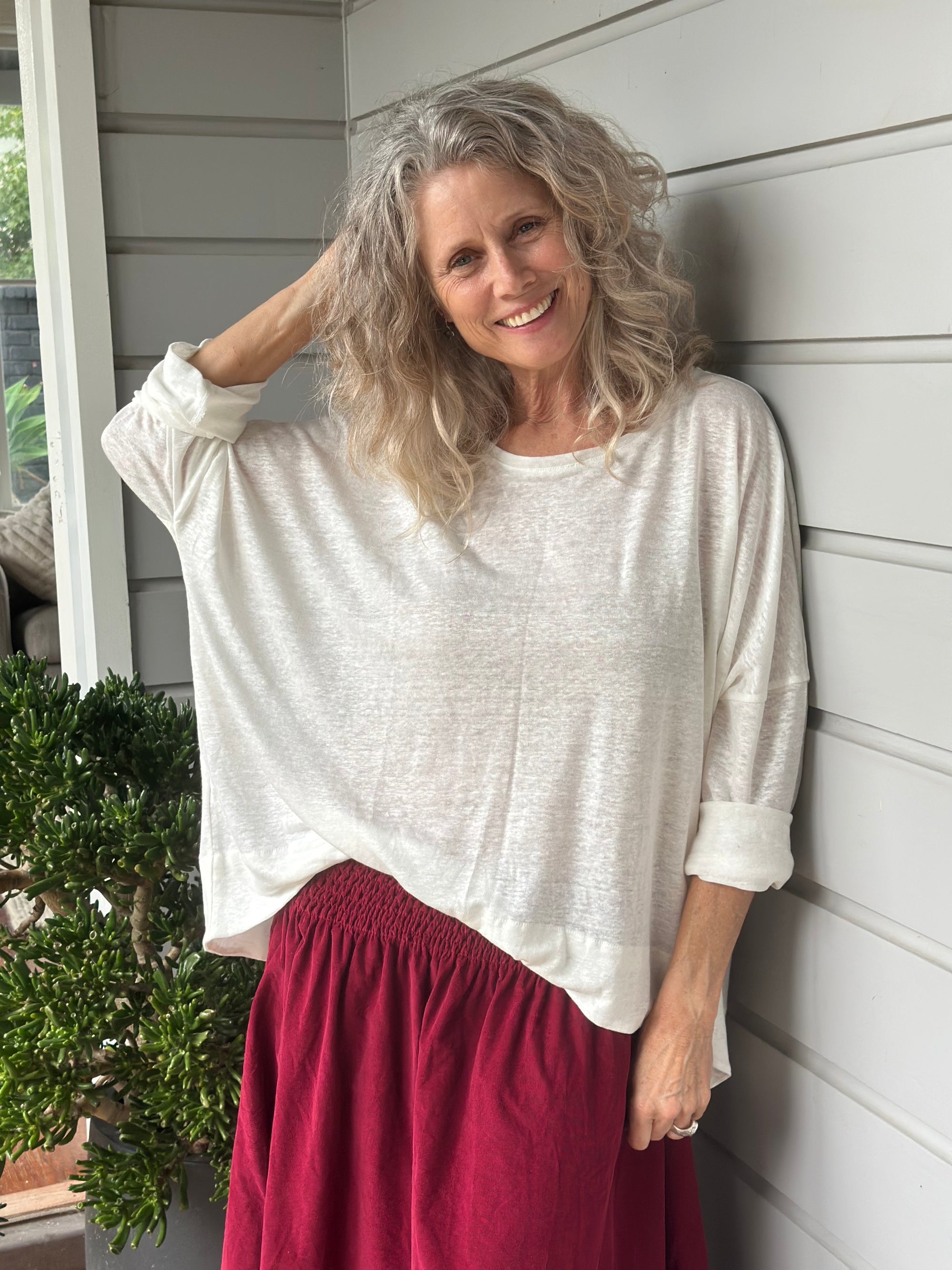 nina top - ivory linen knit General