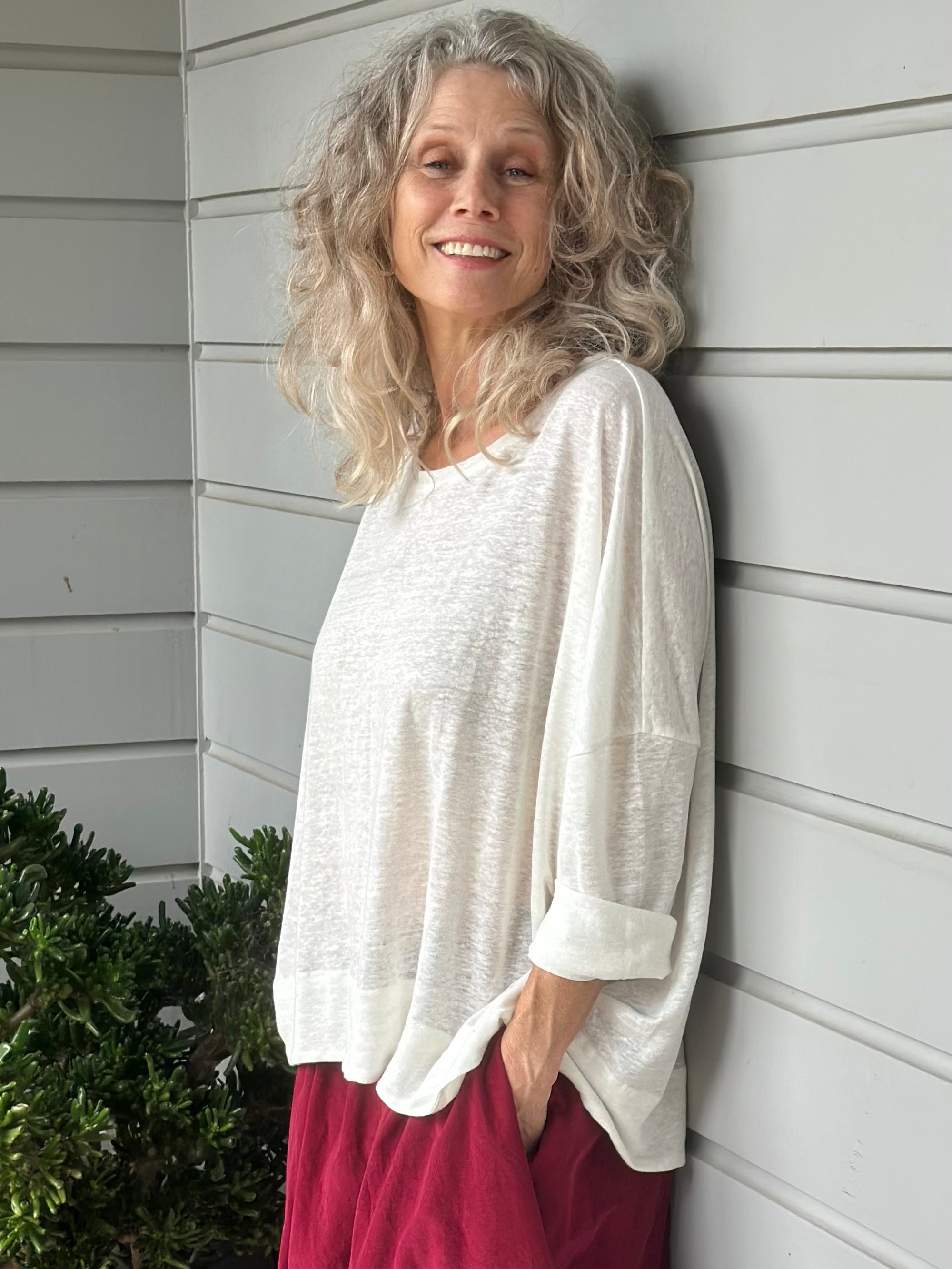 nina top - ivory linen knit General
