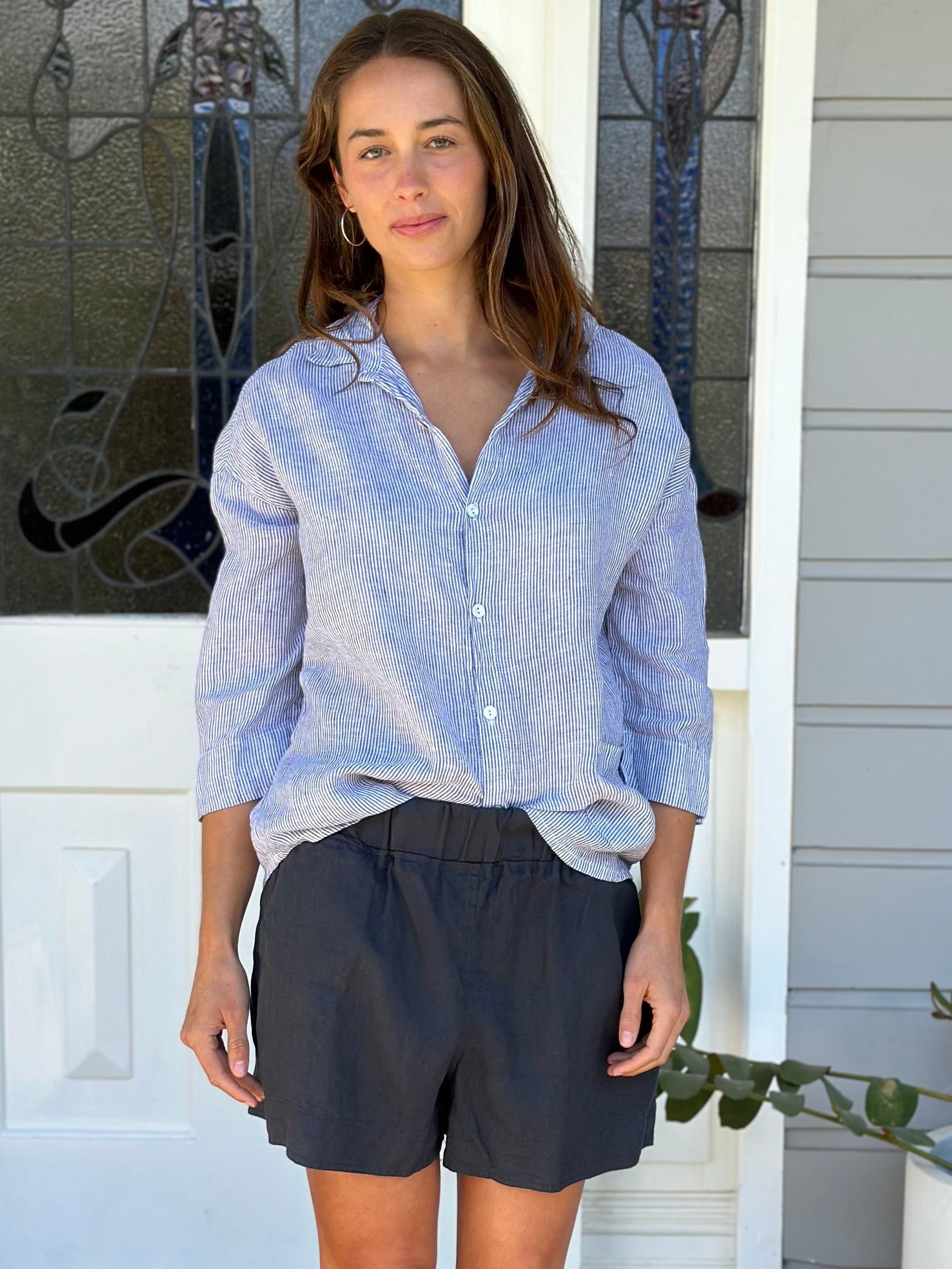 abbey short - charcoal linen Apparel