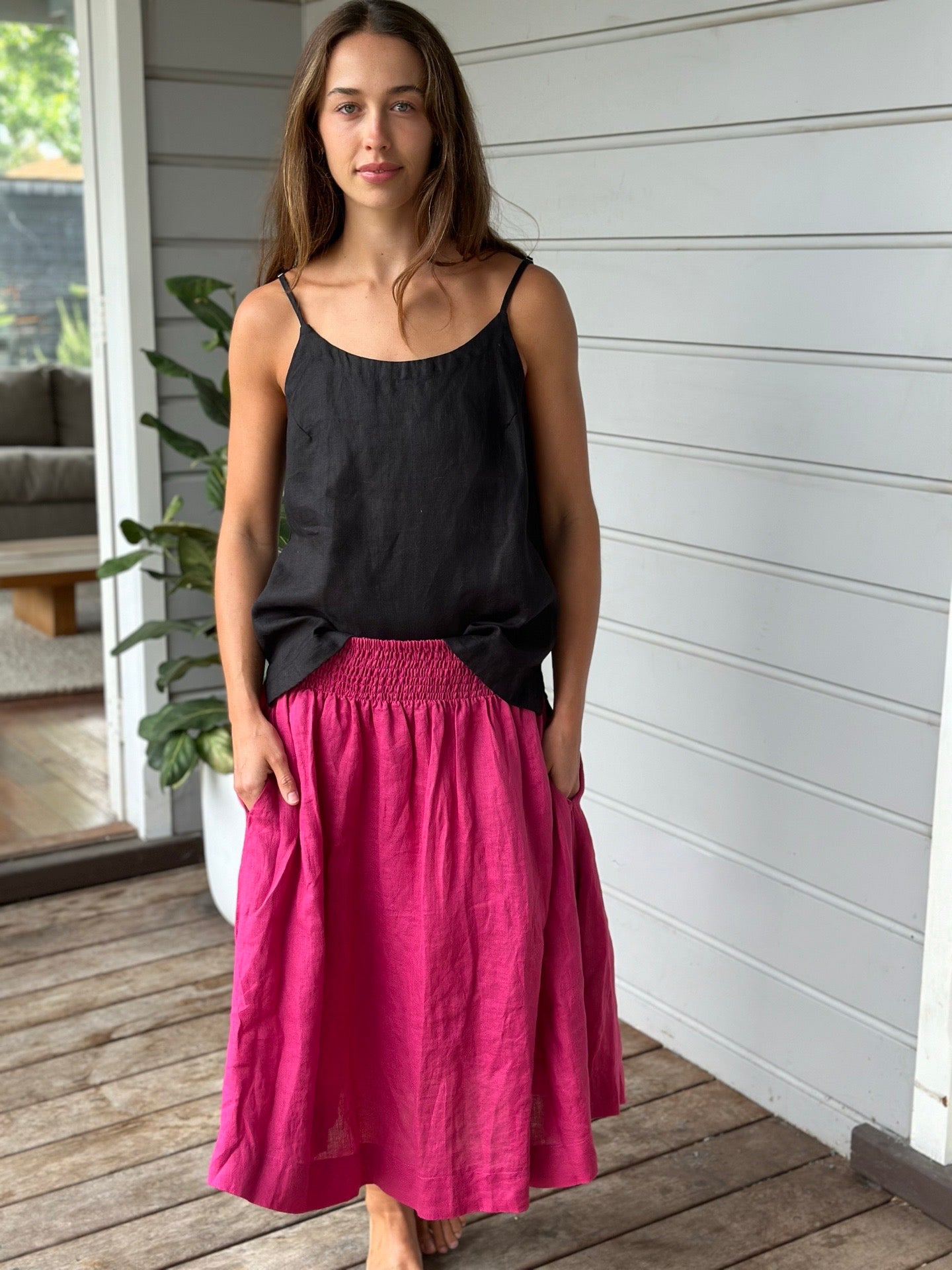 lola skirt - fuschia linen Apparel