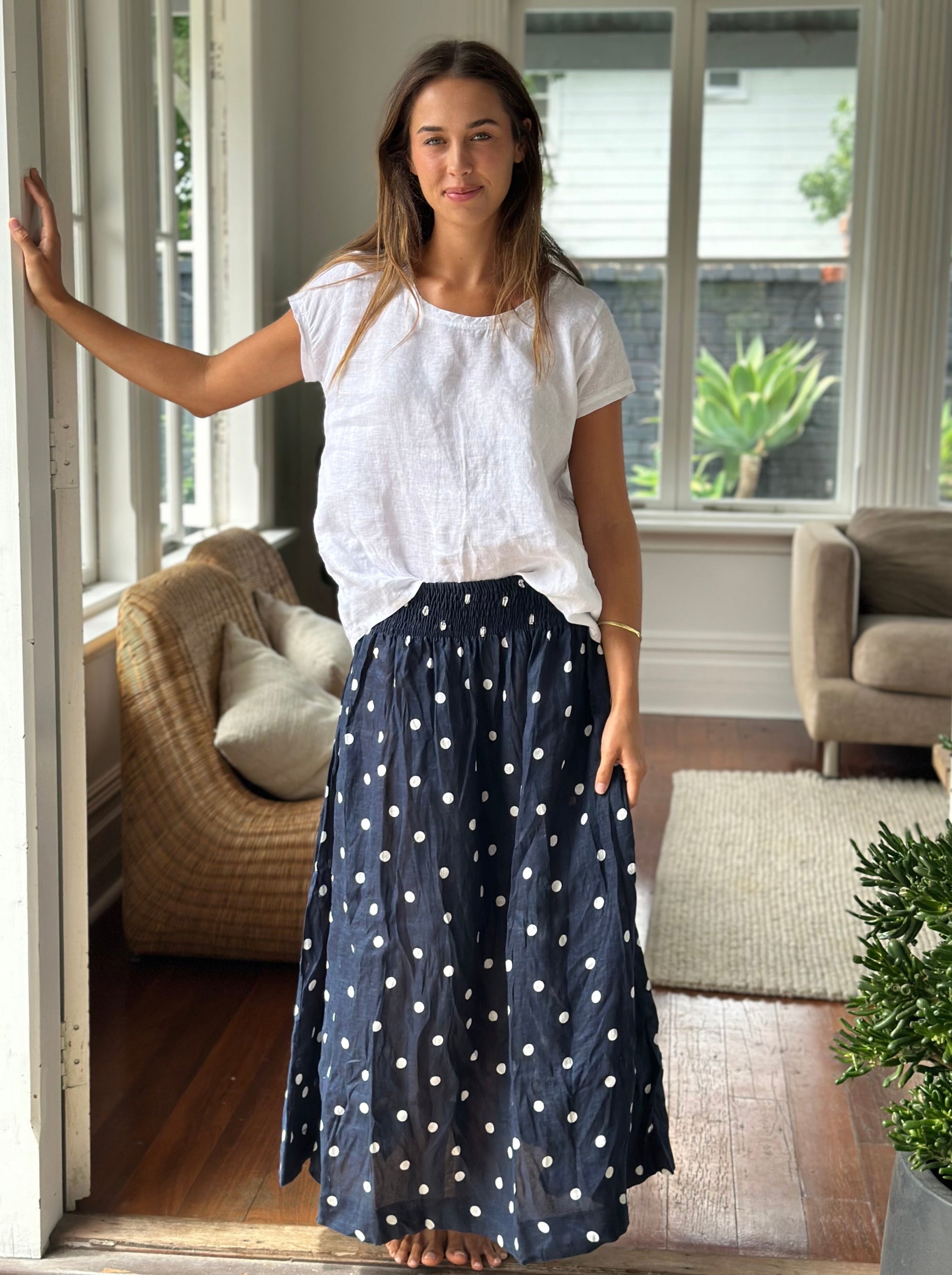 lulu skirt - navy spot linen Apparel