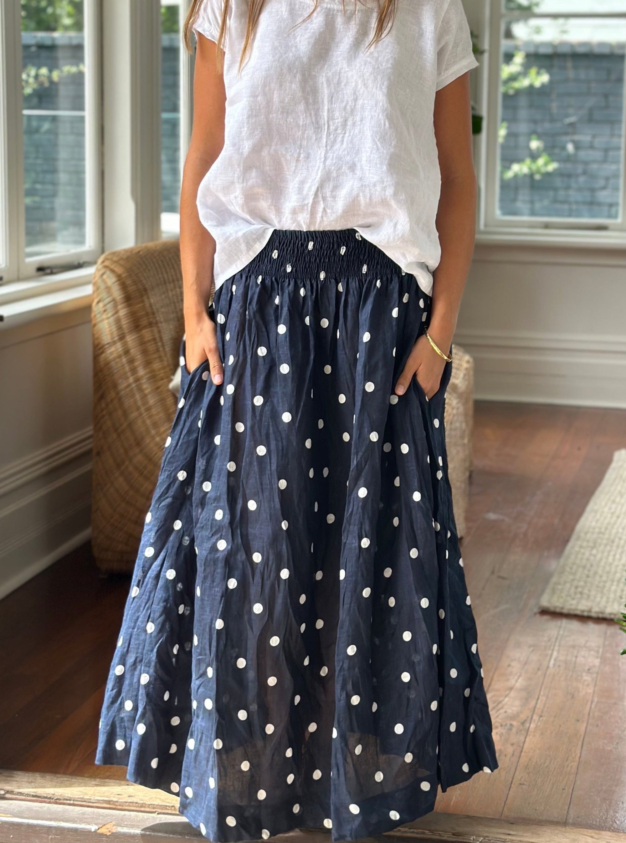 lulu skirt - navy spot linen Apparel