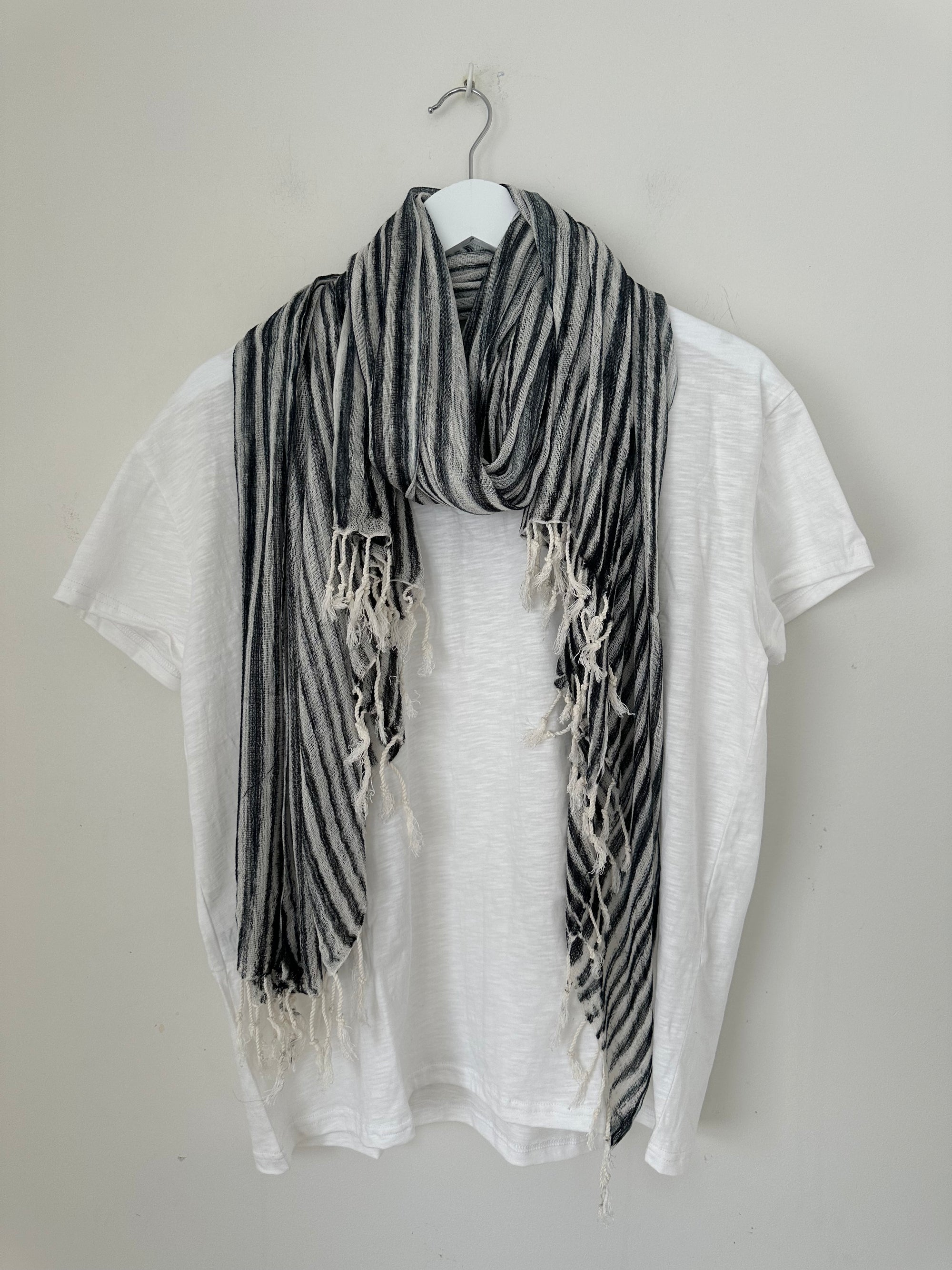 soft neck scarf-charcoal stripe Apparel
