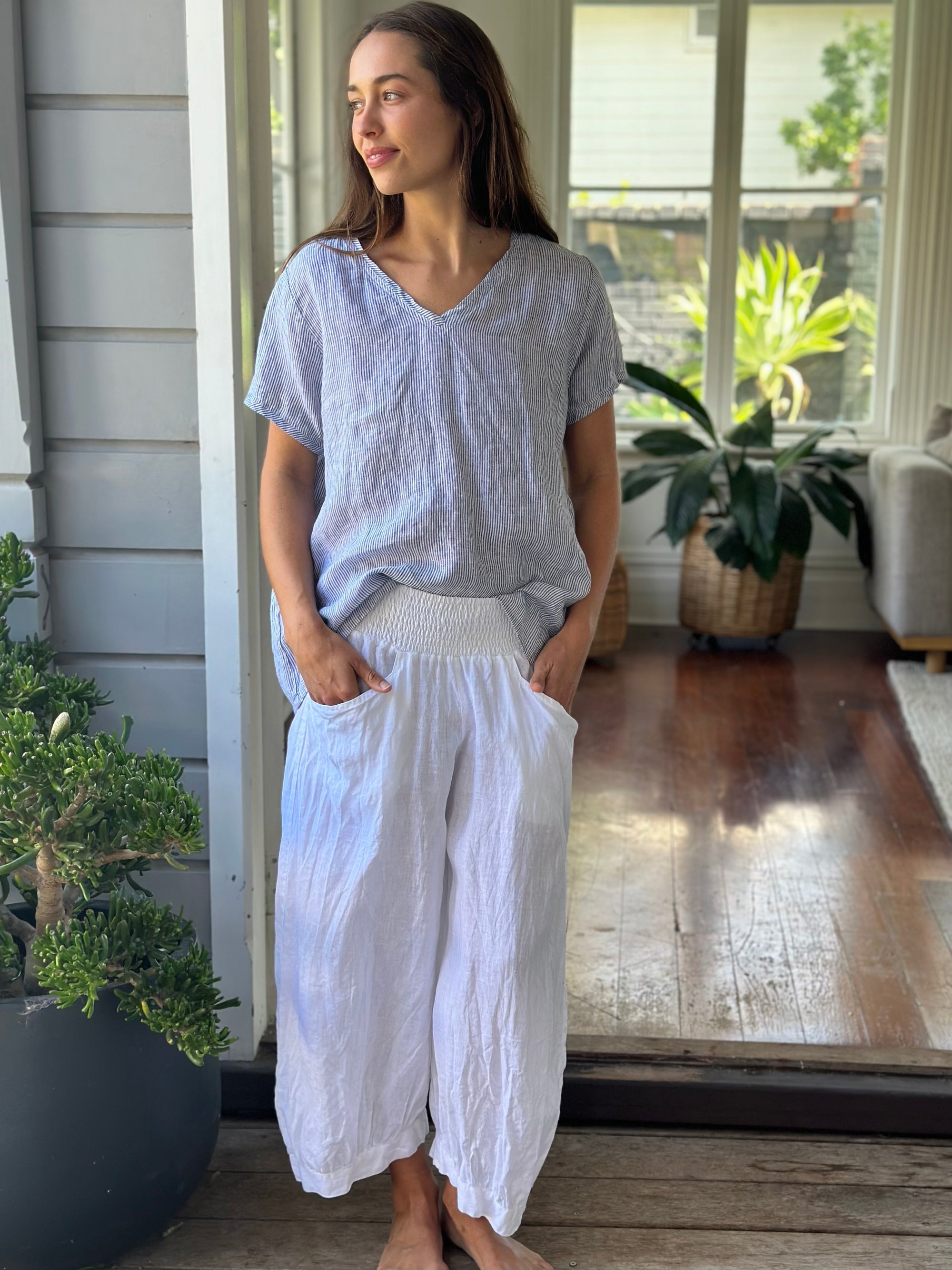 jackie pant-white linen Apparel
