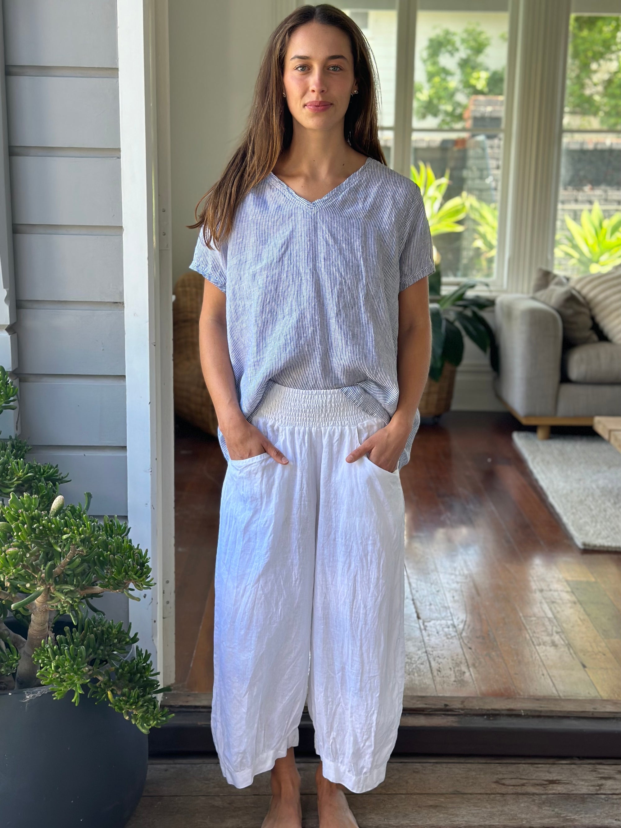 jackie pant-white linen Apparel