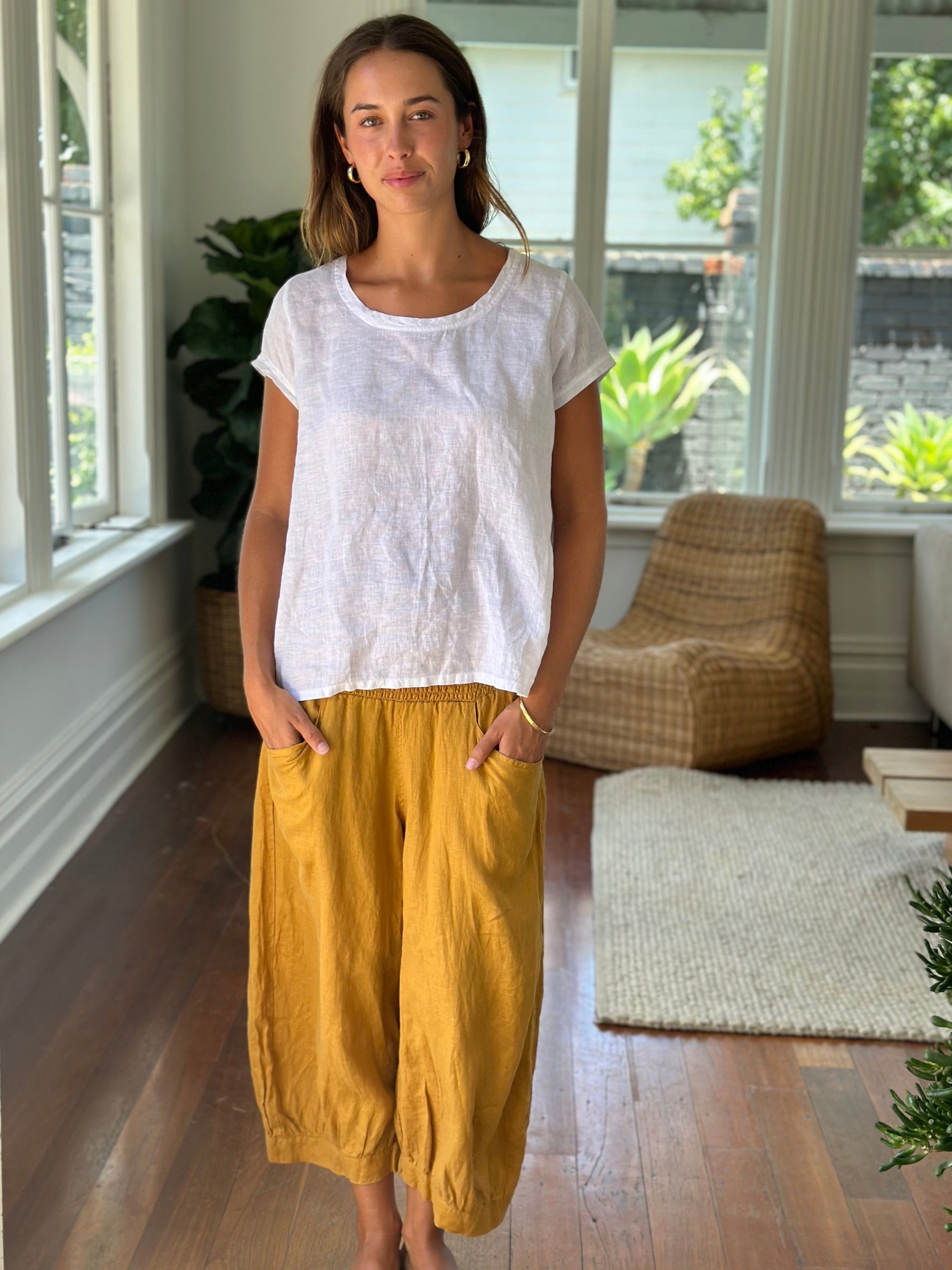 jackie pant-turmeric linen Apparel
