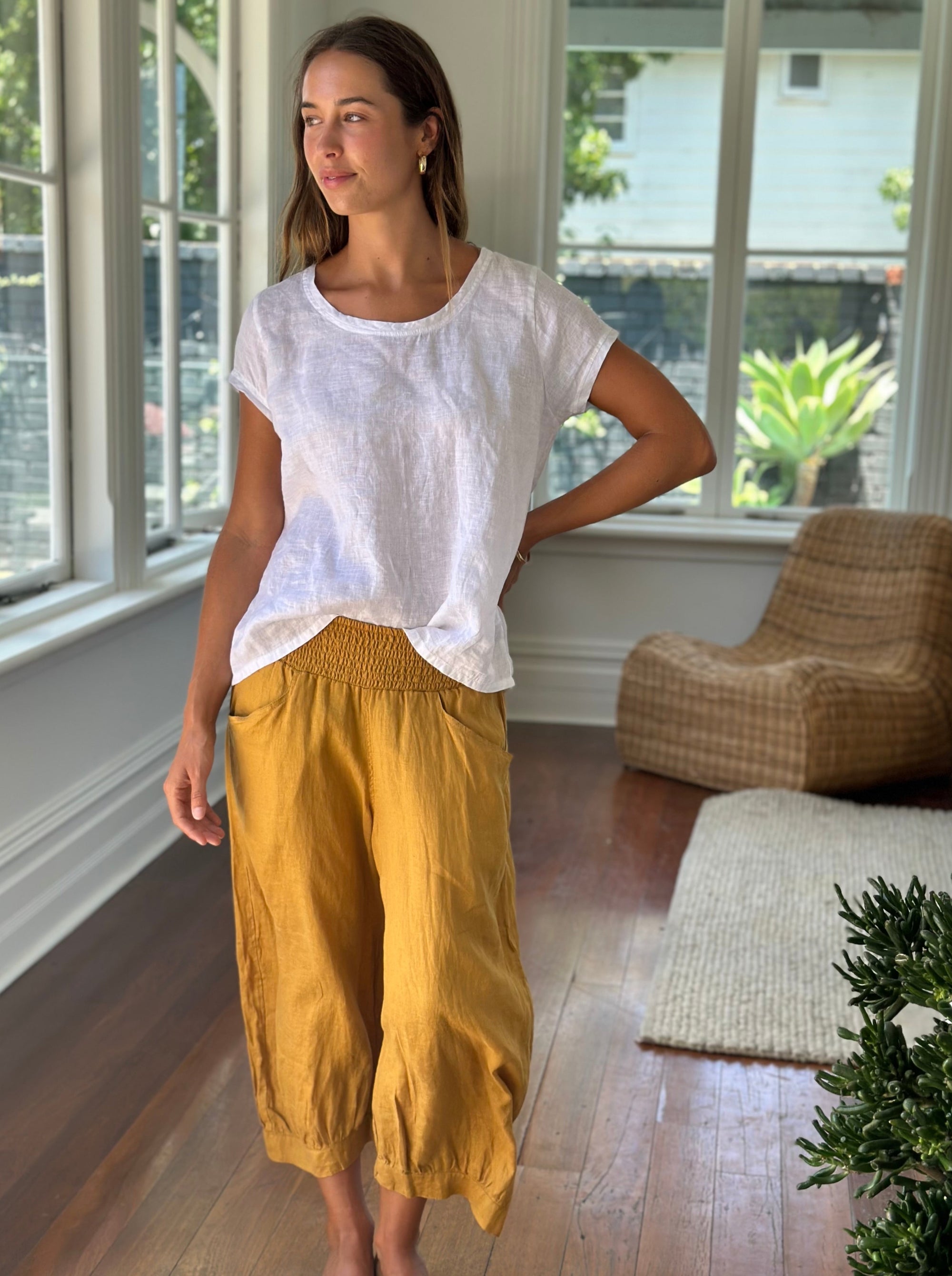jackie pant-turmeric linen Apparel